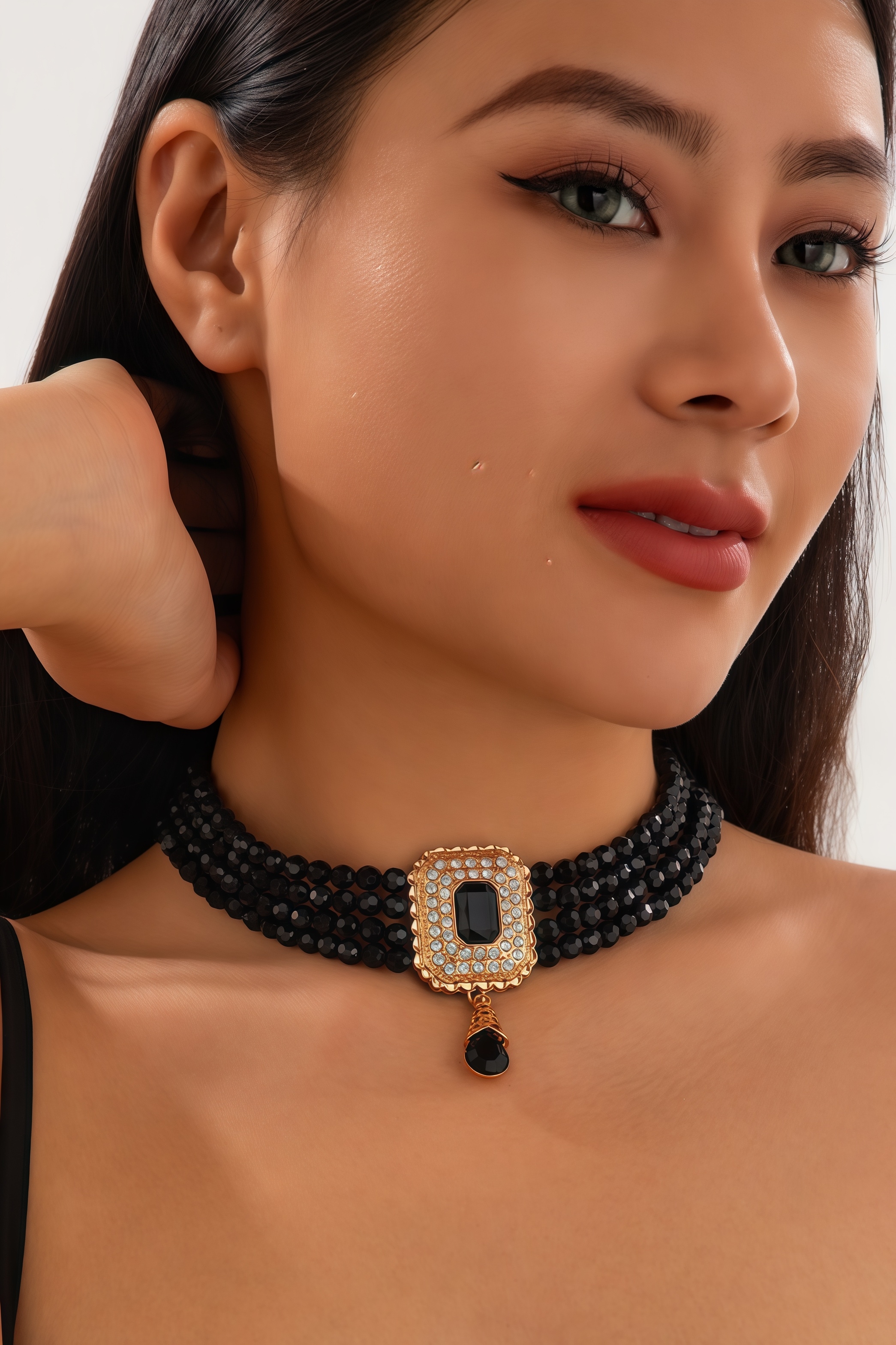 Jericho Black Crystal Beaded Necklace