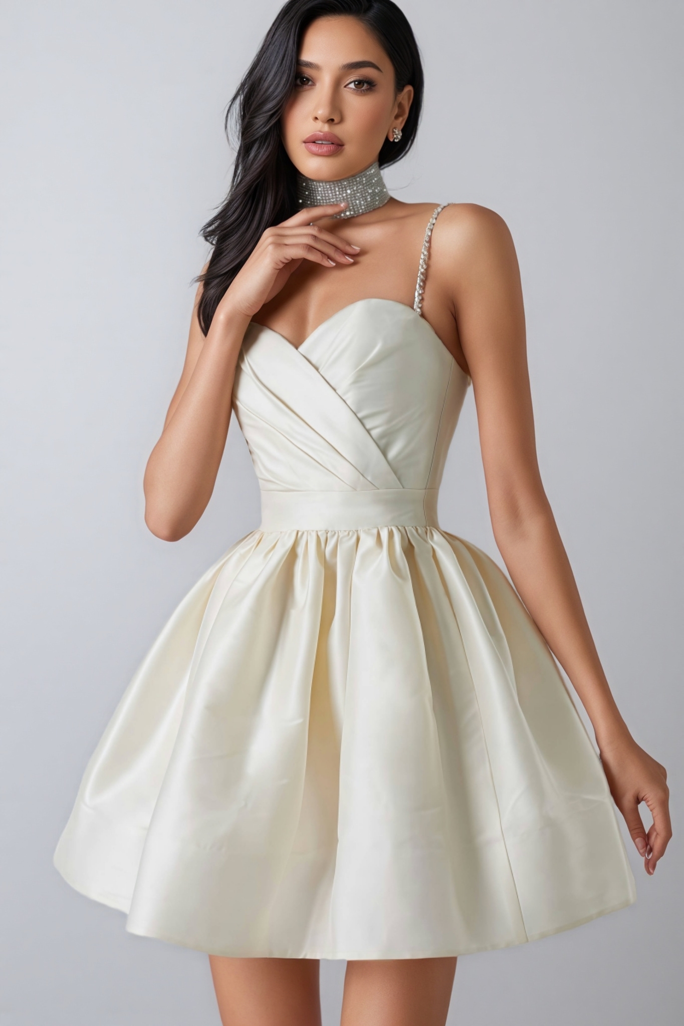 Joryed White Pleated Camisole Mini Dress