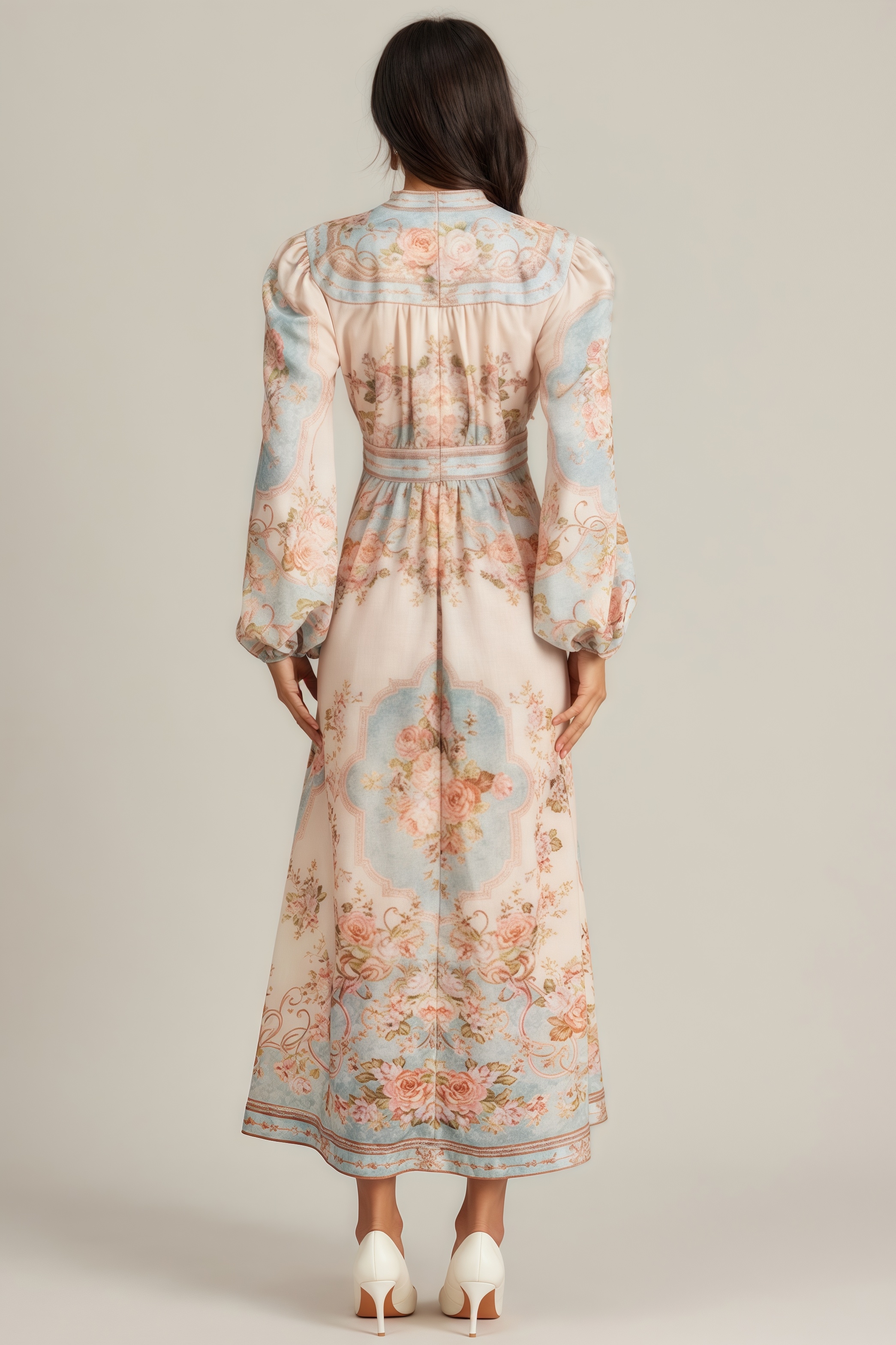 Quillon Blue Print Single Breasted Maxi Dress