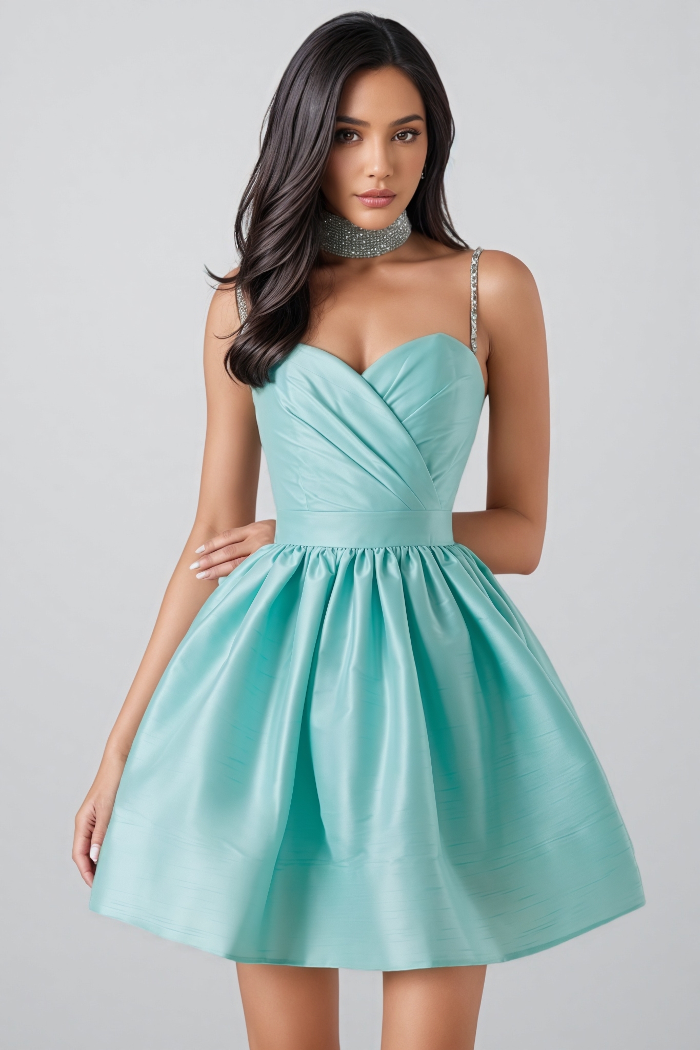 Rend Blue Pleated Halter Mini Dress