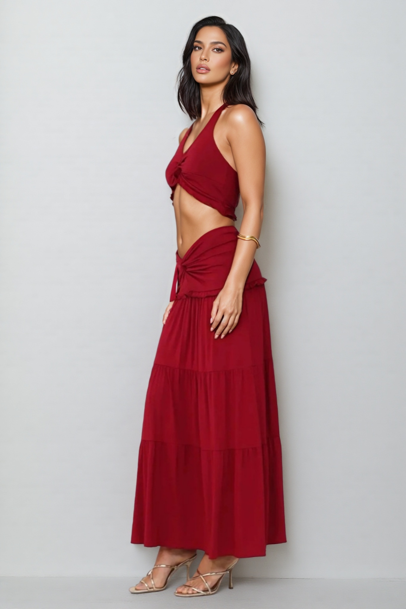 Rylena Red Backless Top Maxi Dress Set