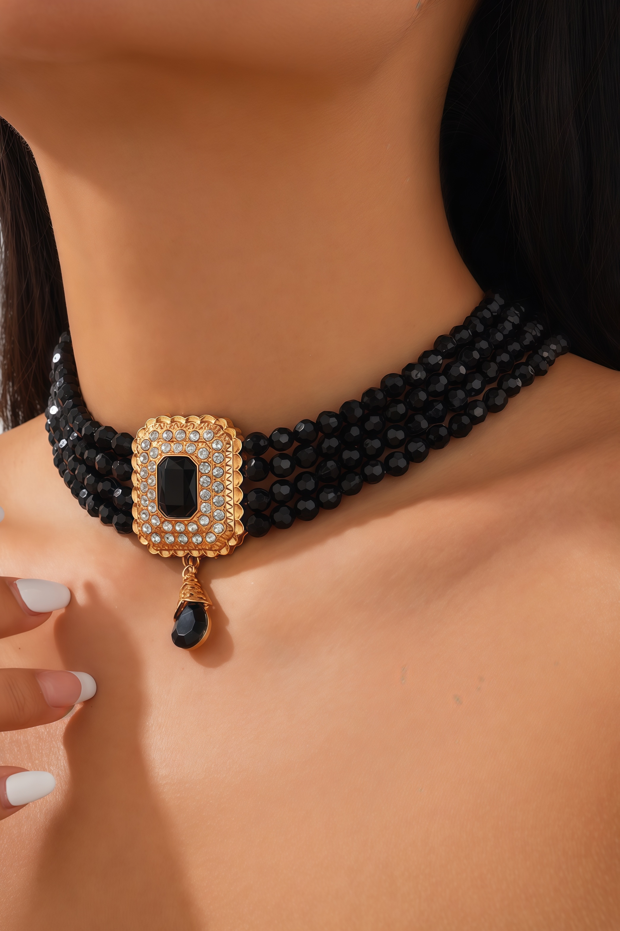Jericho Black Crystal Beaded Necklace