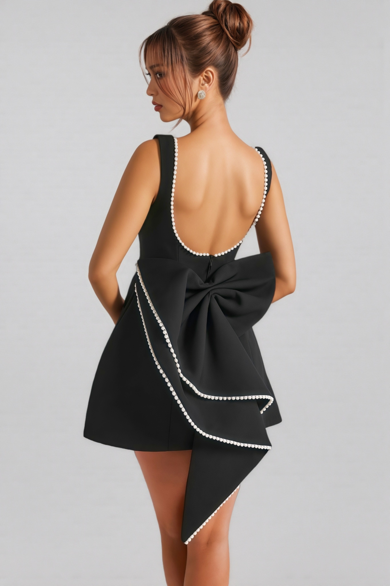 Opal Black Backless Bow Mini Dress