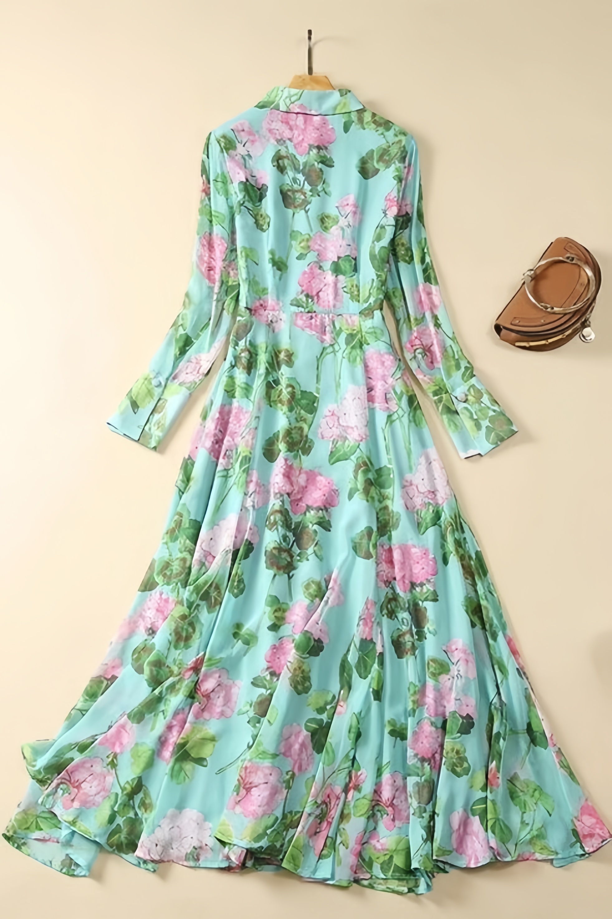 Vira Green Printed Single Breasted Maxi Dress