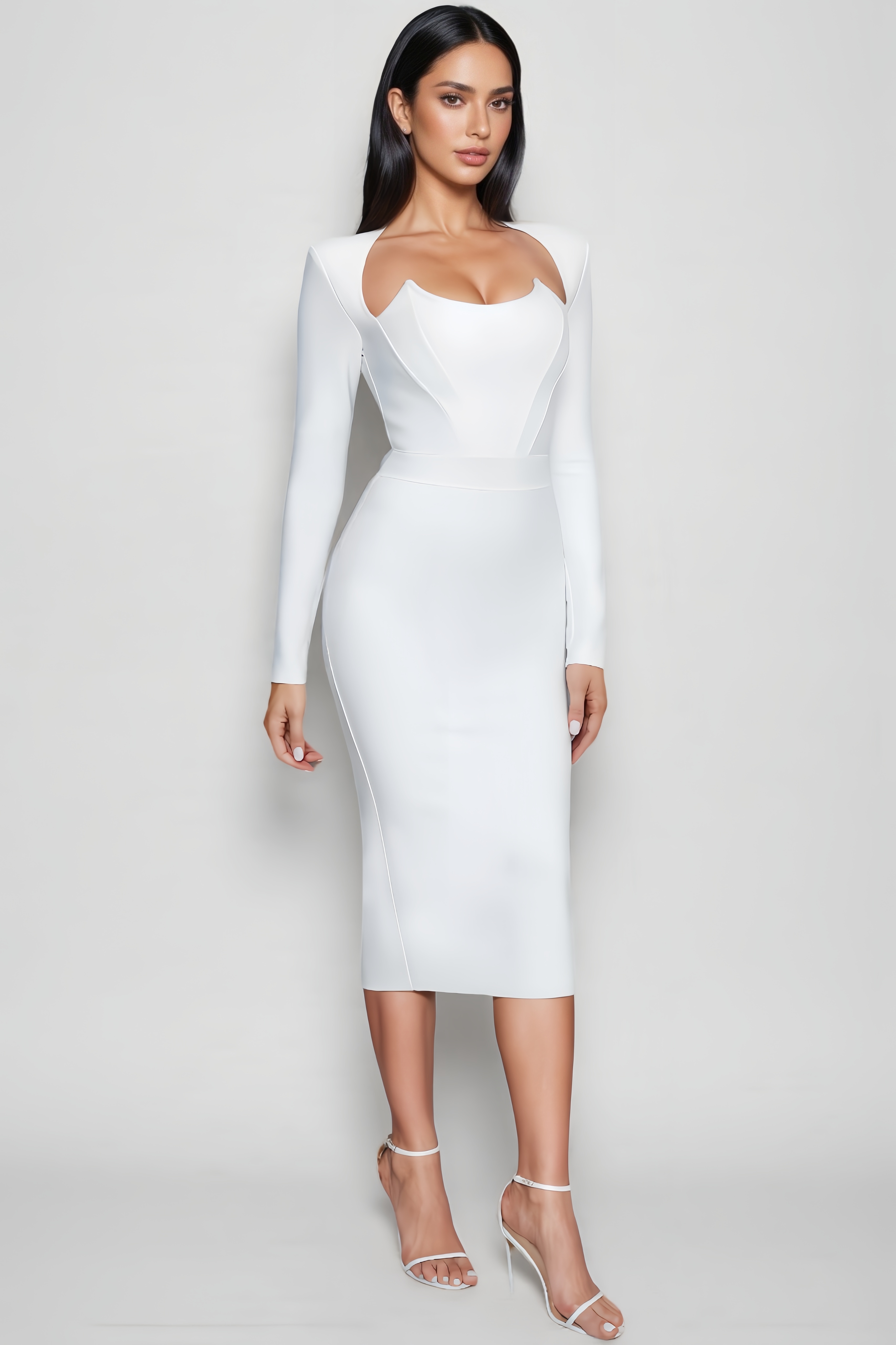 Ivonne Long-Sleeved Bandage Midi Bress