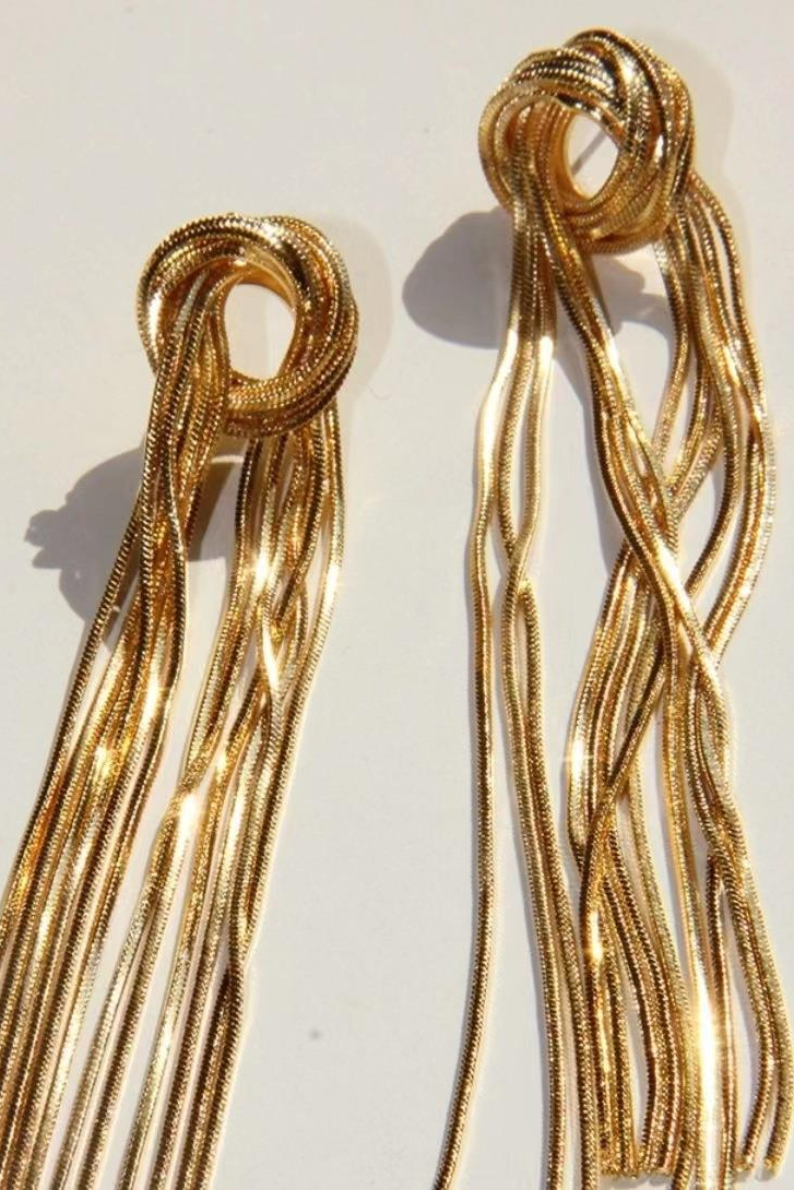 Delilah Knotted Snakebone Chain Tassel Earrings