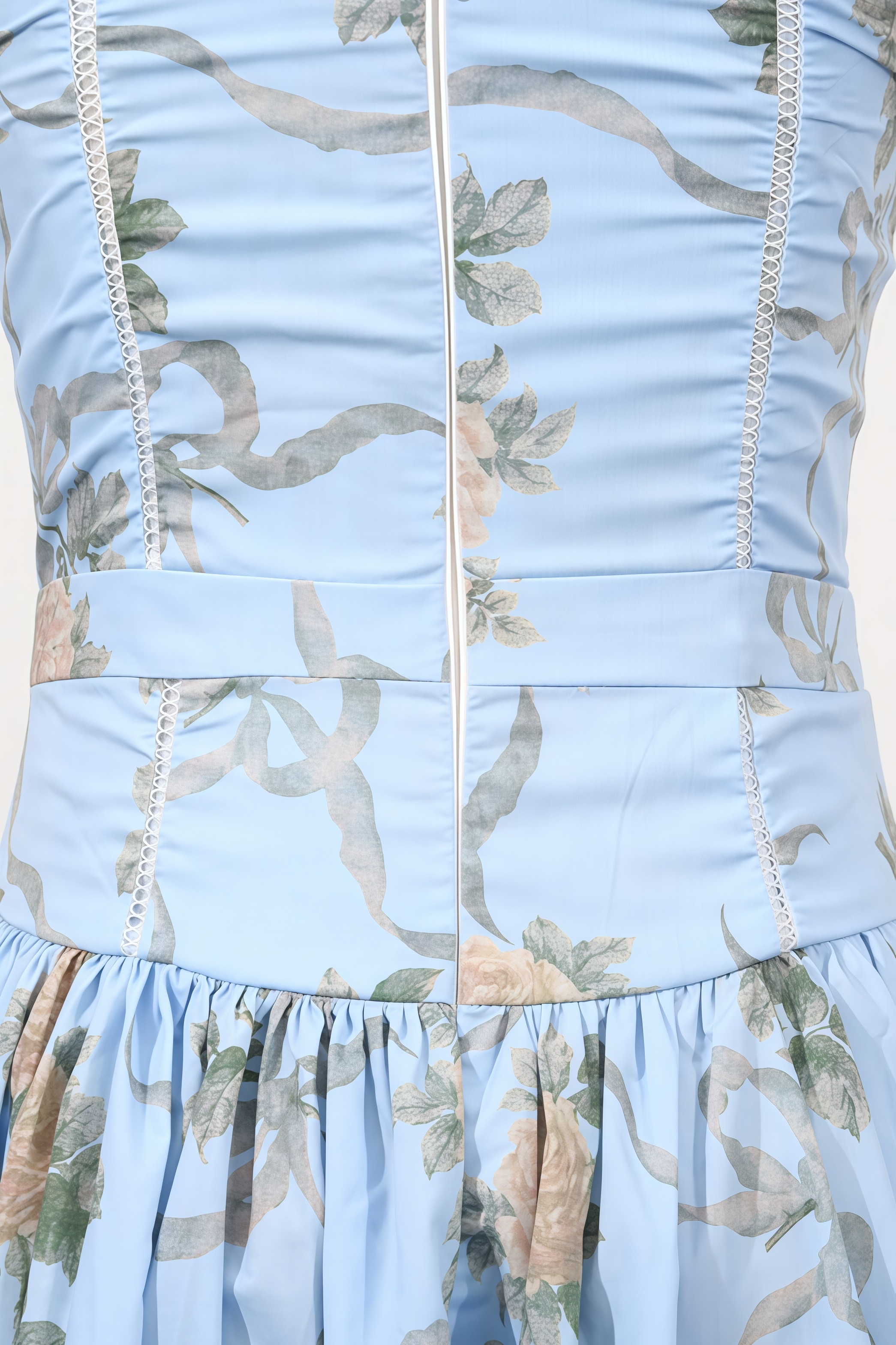 Aelin Blue Vintage Rose Print Cotton Midi Dress
