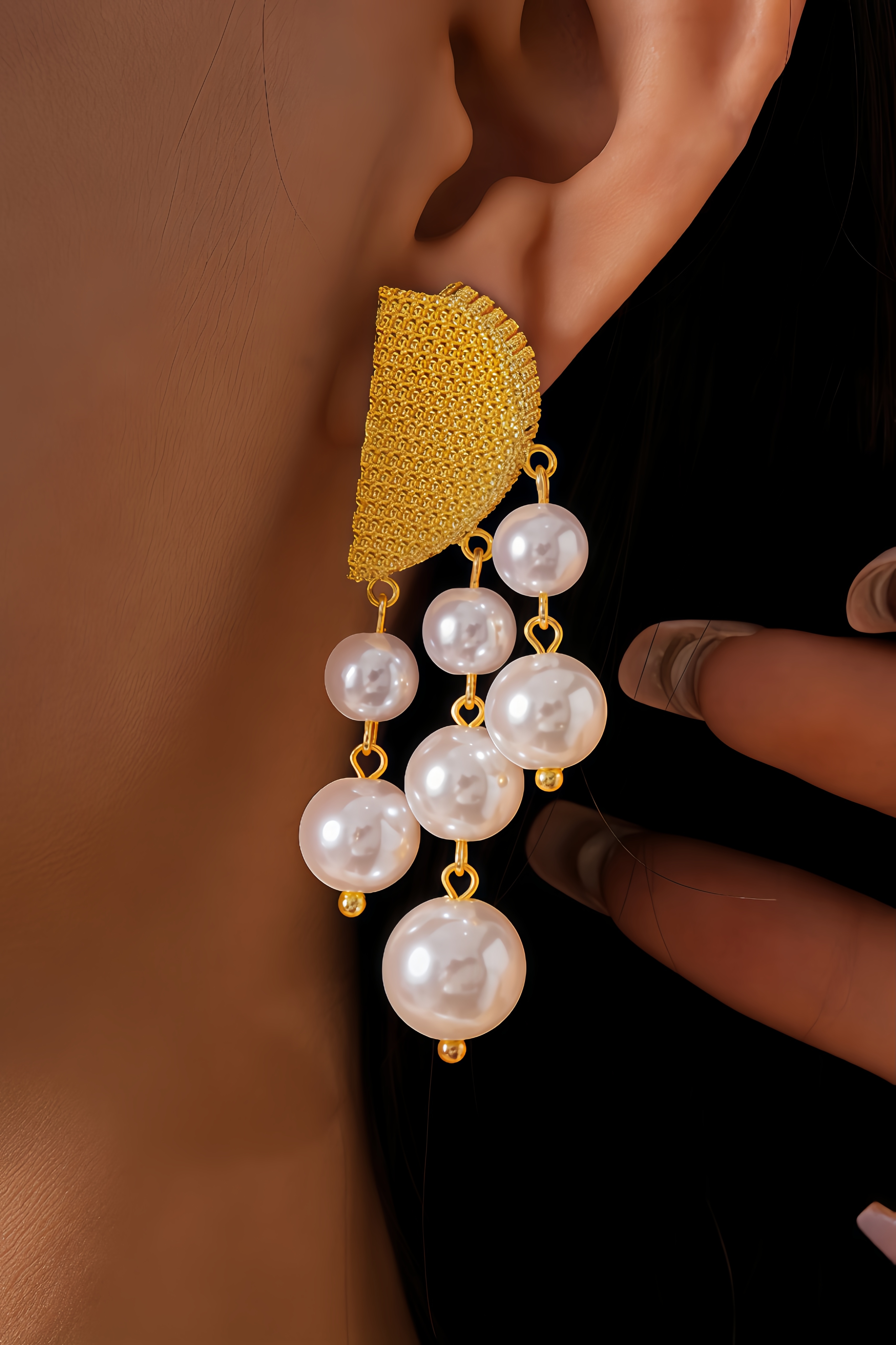 Hutt Geometric Pearl Tassel Earrings