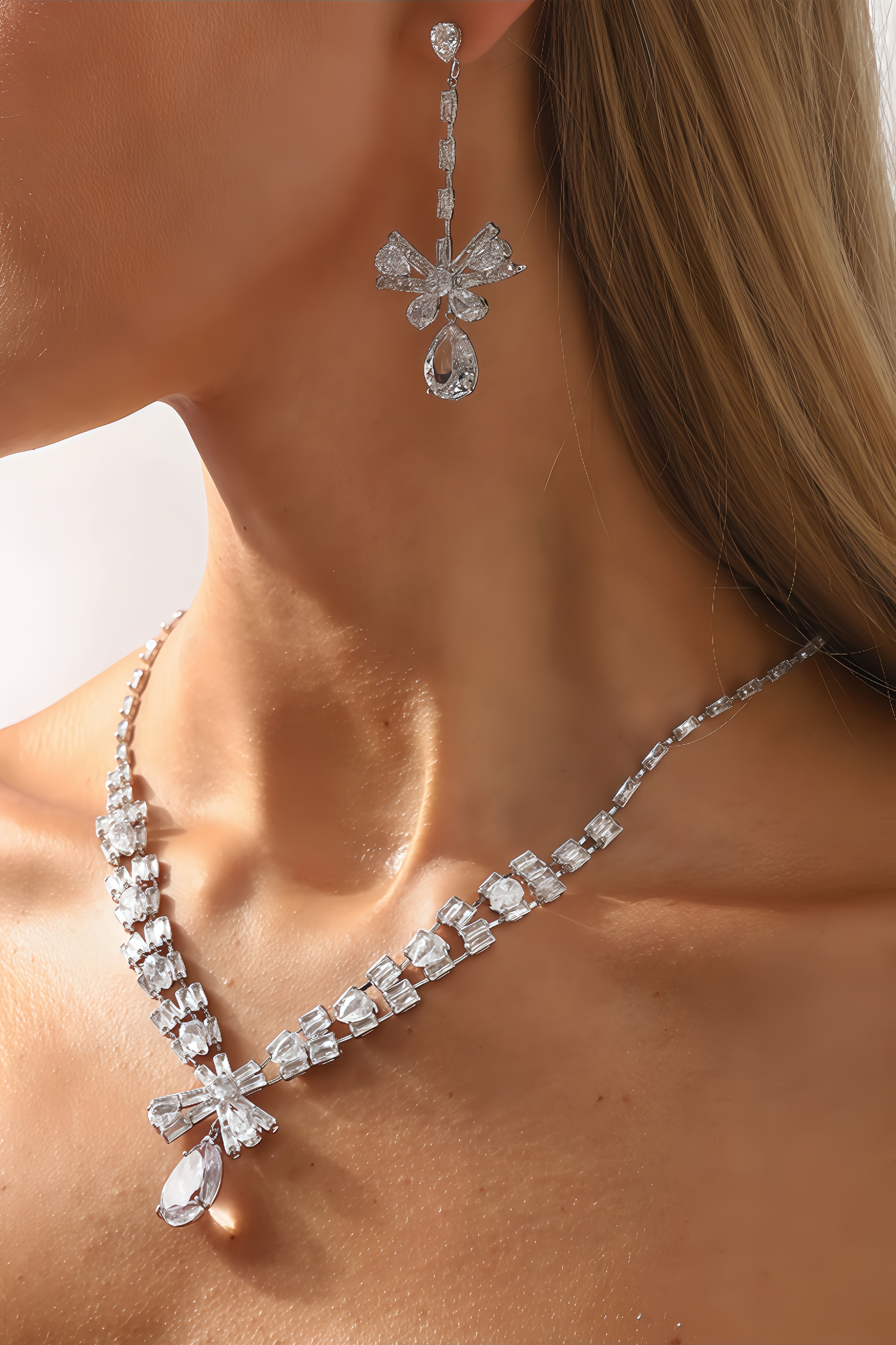 Almond Copper Zircon Necklace And Earring Set