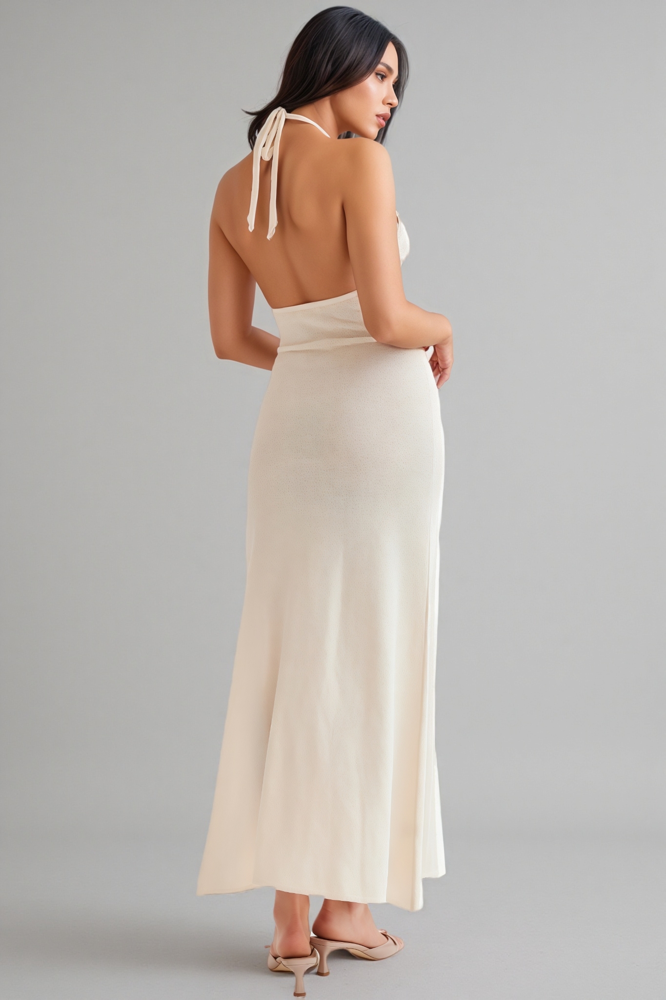 Odele Halter Floral Applique Knit Maxi Dress