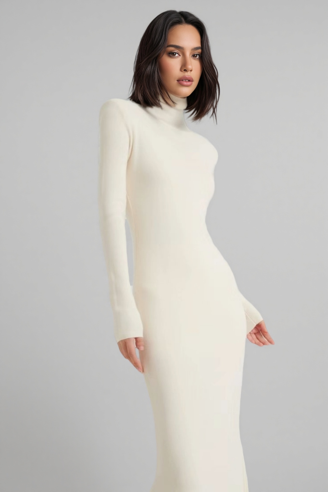 Satu White Knit Fishtail Maxi Dress