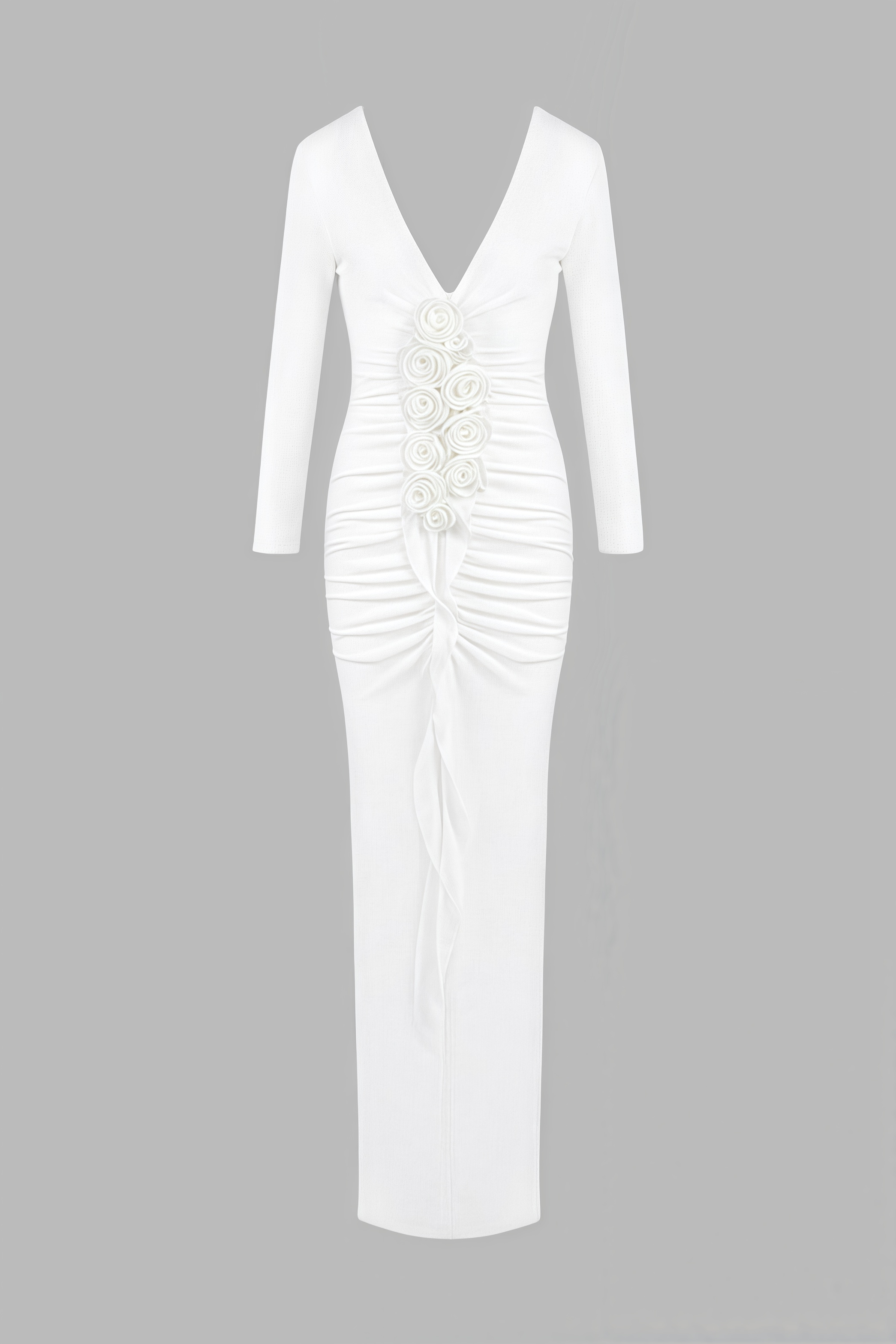 Vivialk V-neck 3D Flower Pleated Maxi Dress