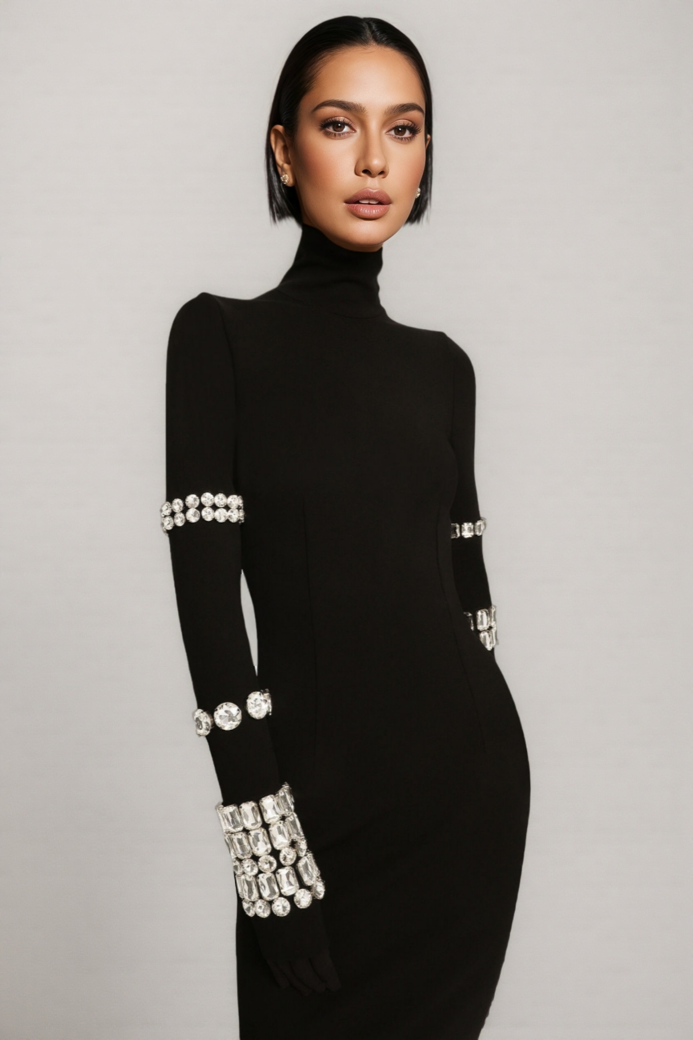 Wilson Black High Neck Midi Dress