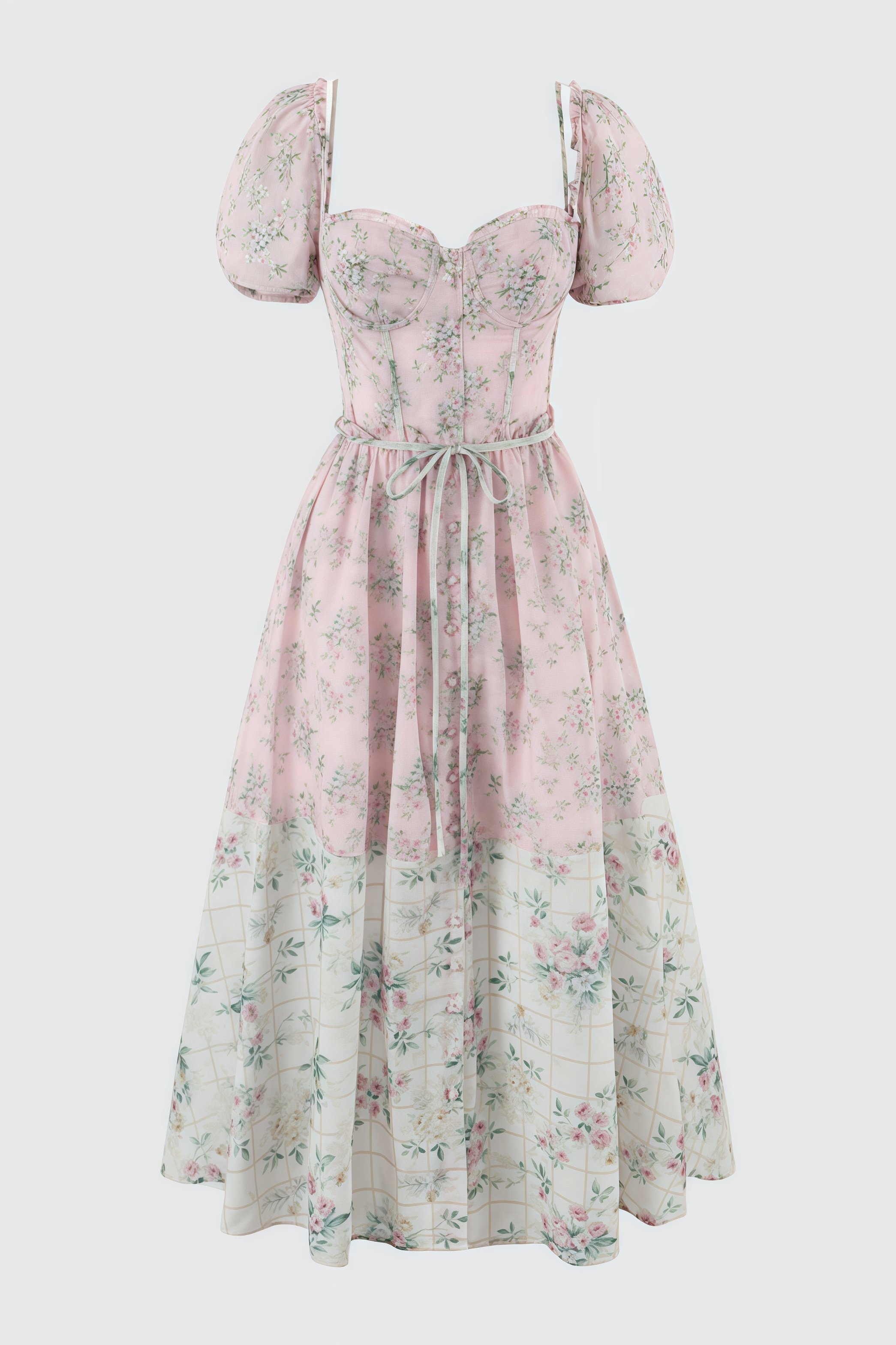 Darylt Pink Floral Chiffon Midi Dress