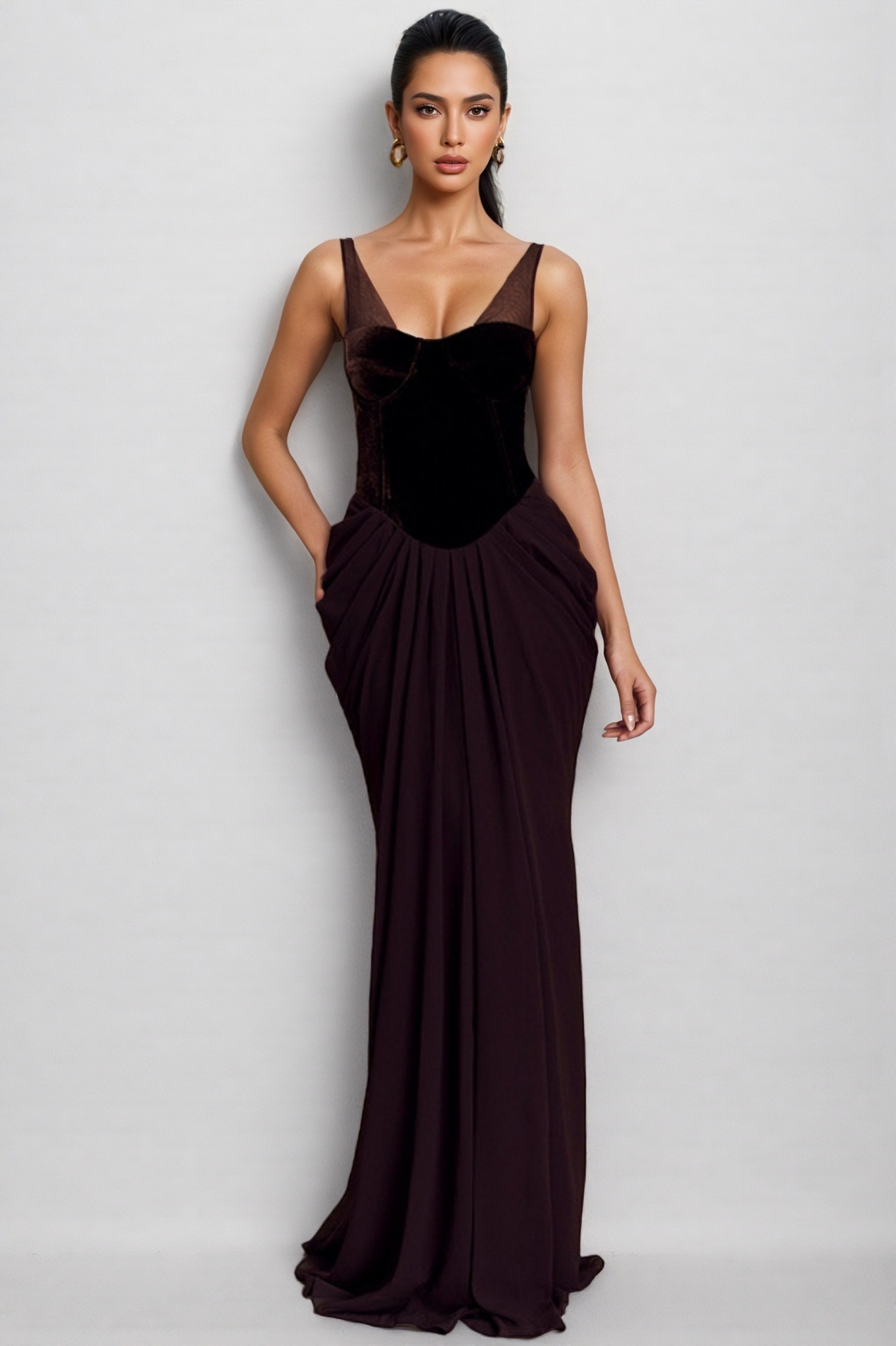 Sarioa Red Halter Pleated Maxi Dress