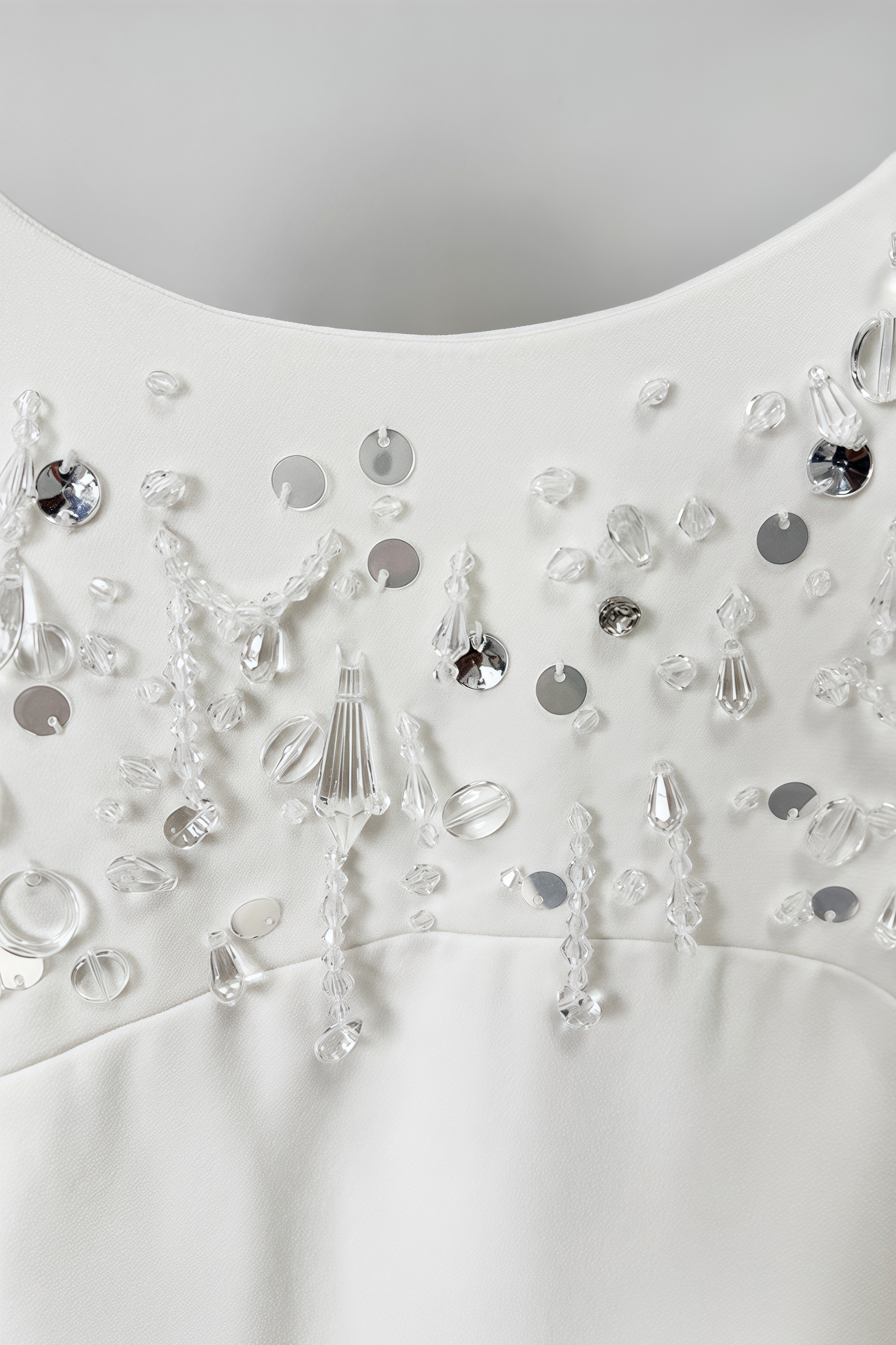 Owenfe White Beaded Diamond Mini Dress