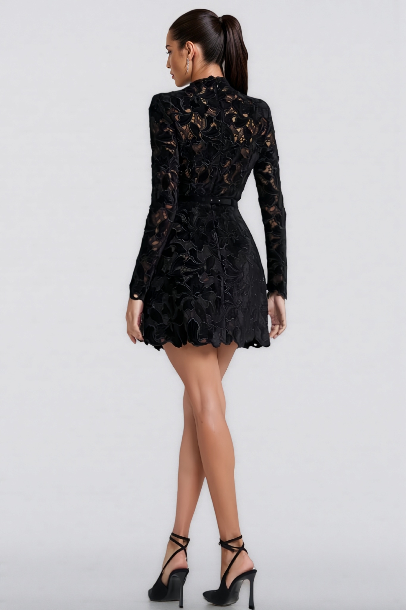 Vali Long Sleeve Lace Mini Dress-Black