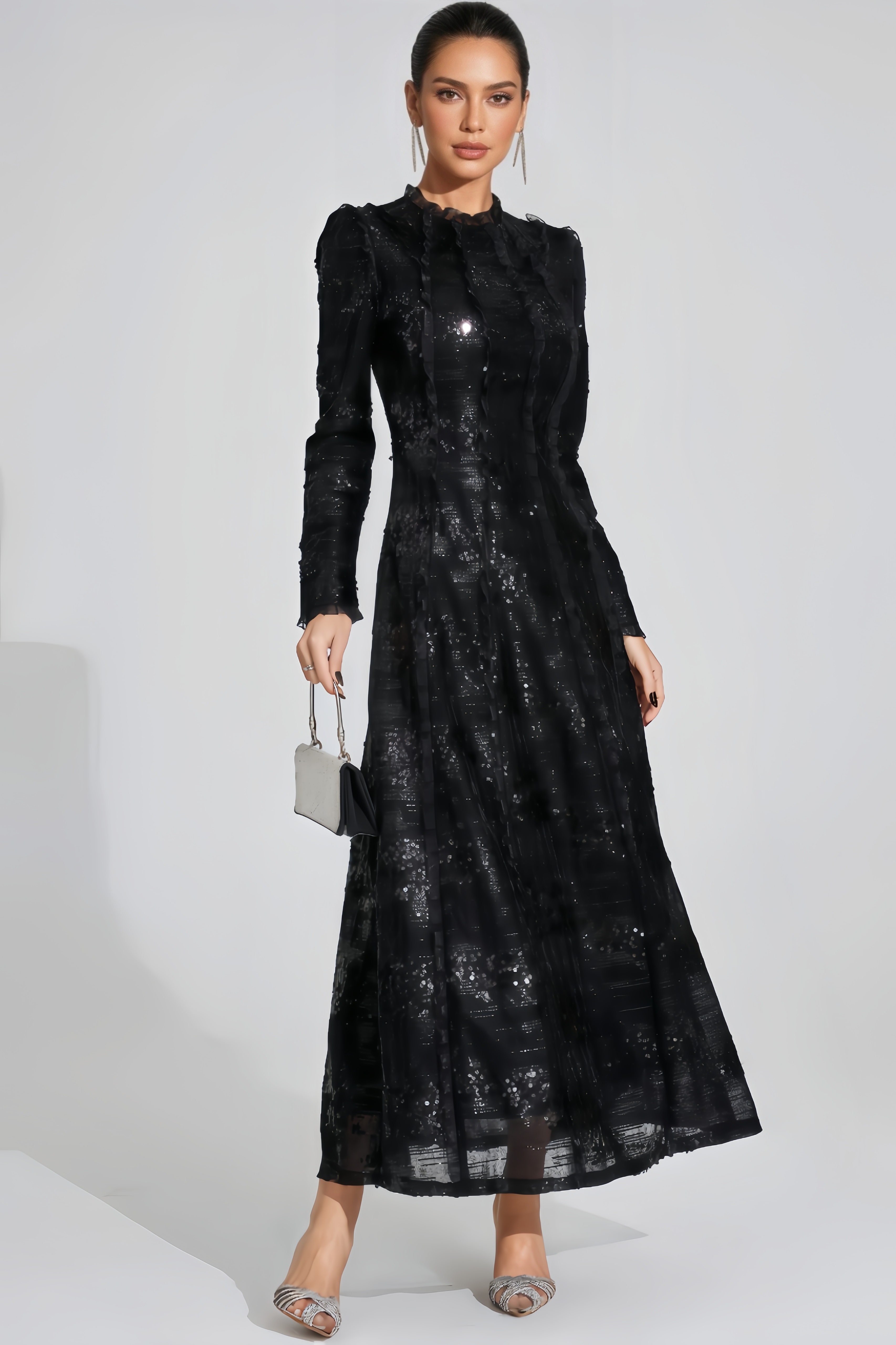 Caelu Black Sequin Maxi Dress