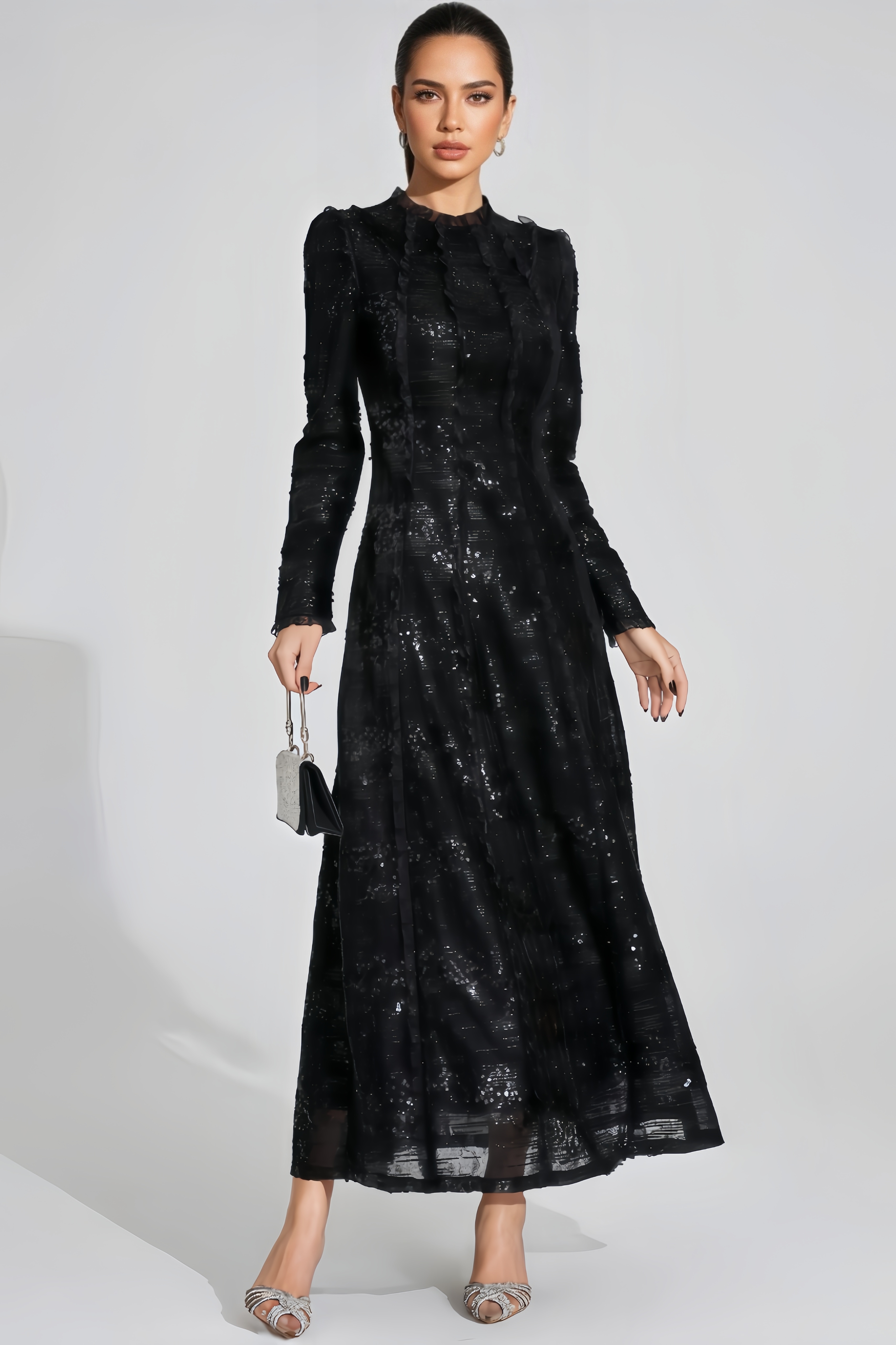 Caelu Black Sequin Maxi Dress