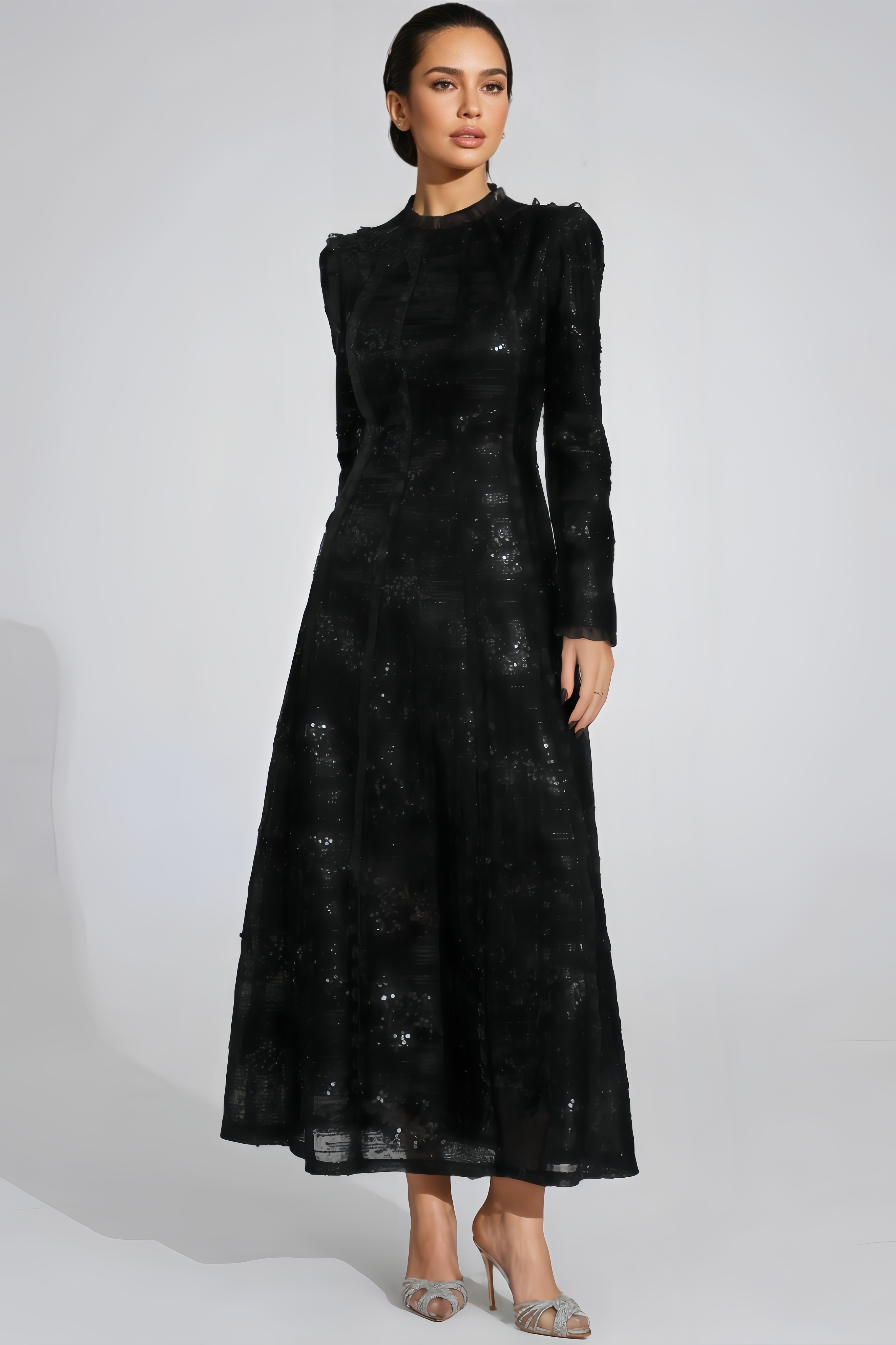 Caelu Black Sequin Maxi Dress