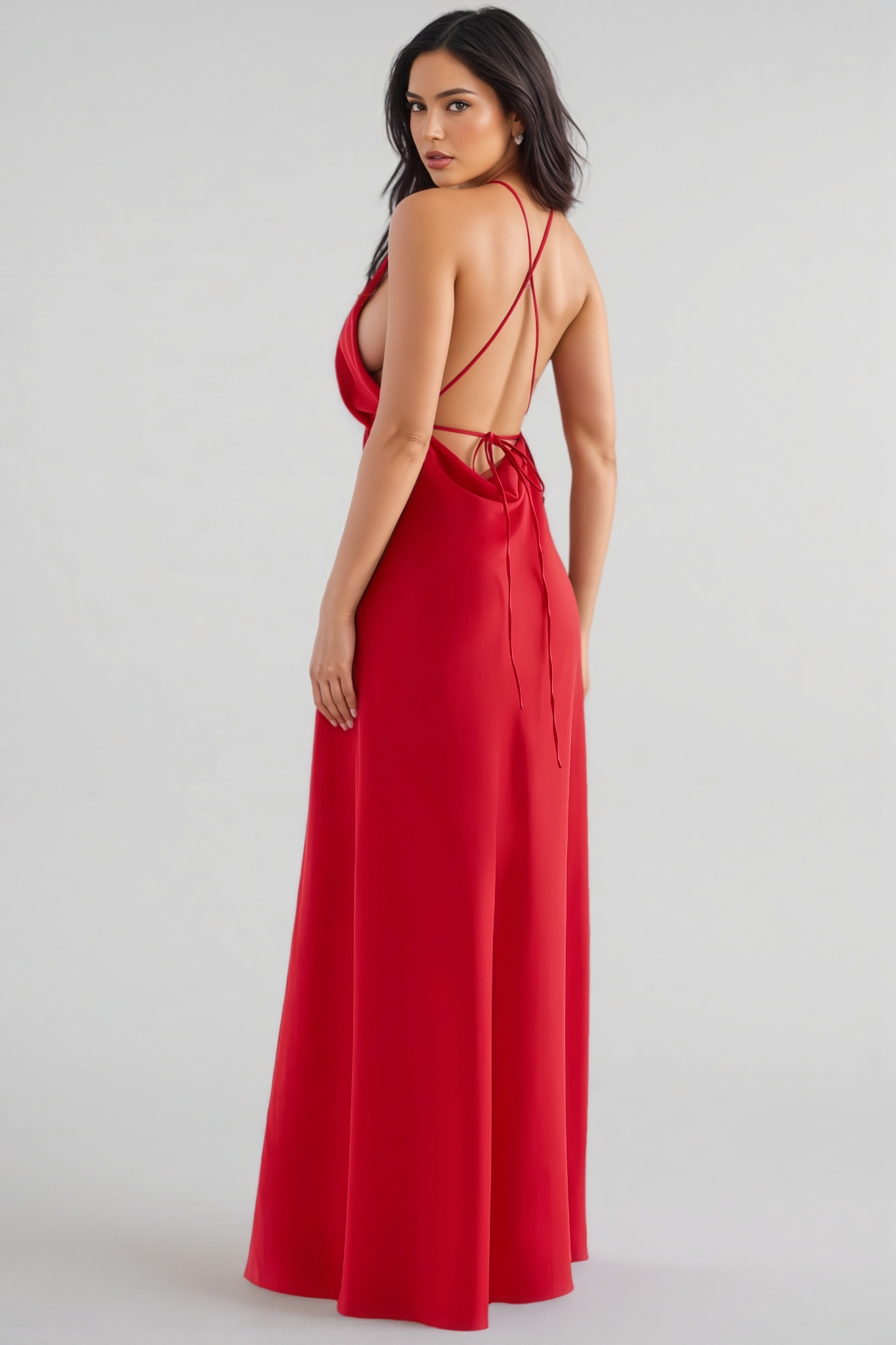 Izzy Solid Halter Neck Split Midi Dress