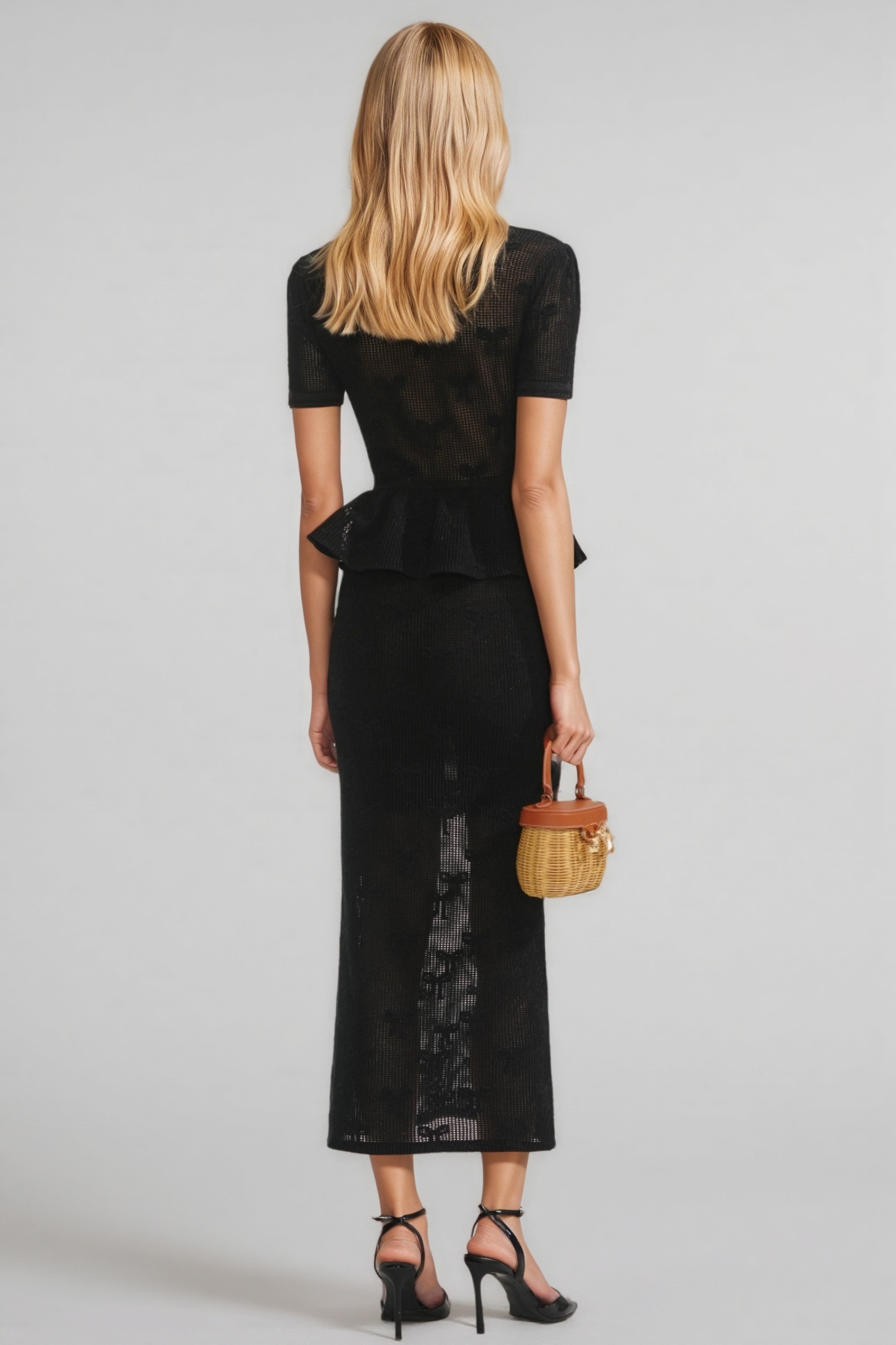 Grayld Black Bow Crochet Midi Dress