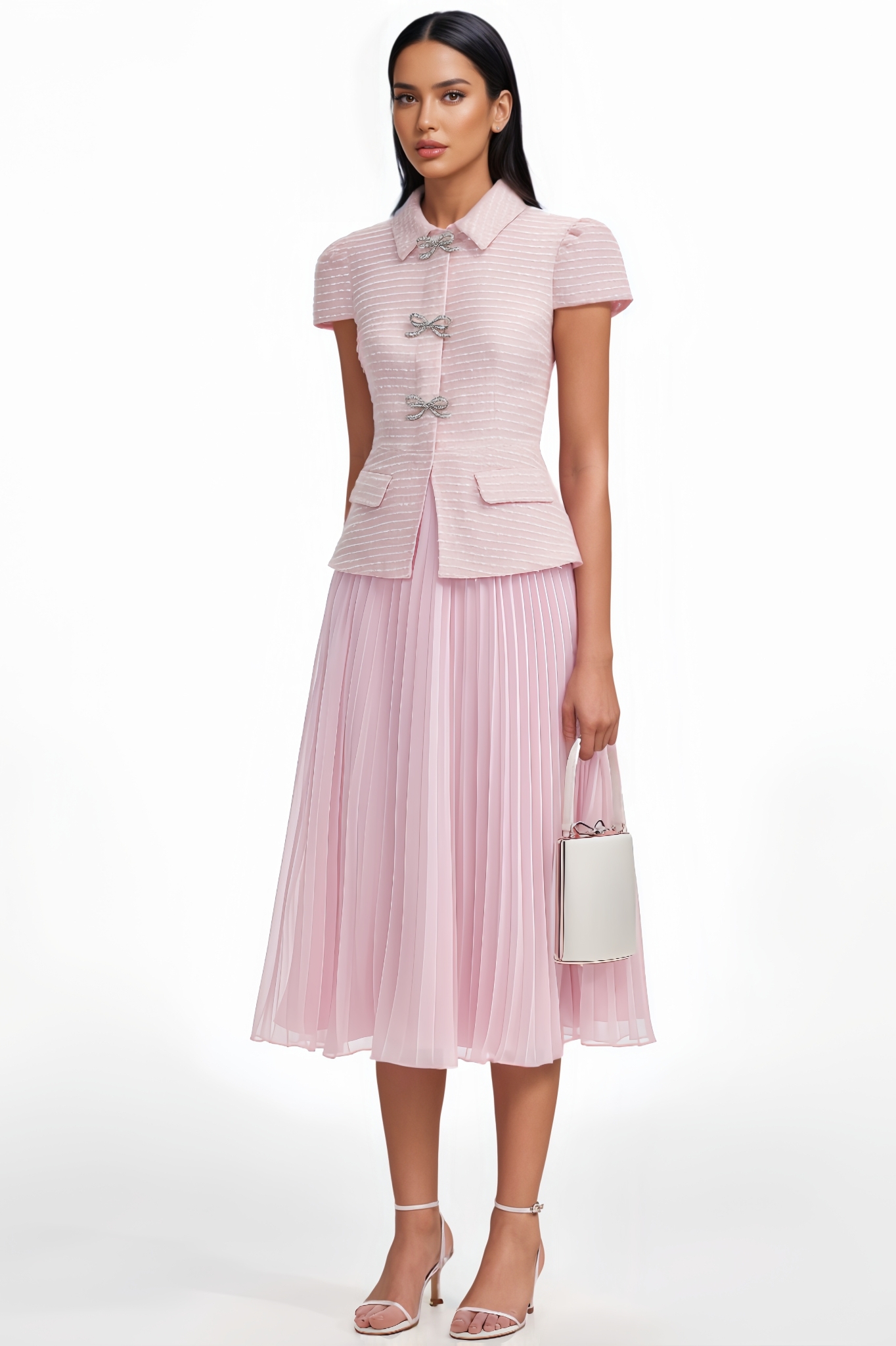 Kaci Pink Boucle Midi Dress