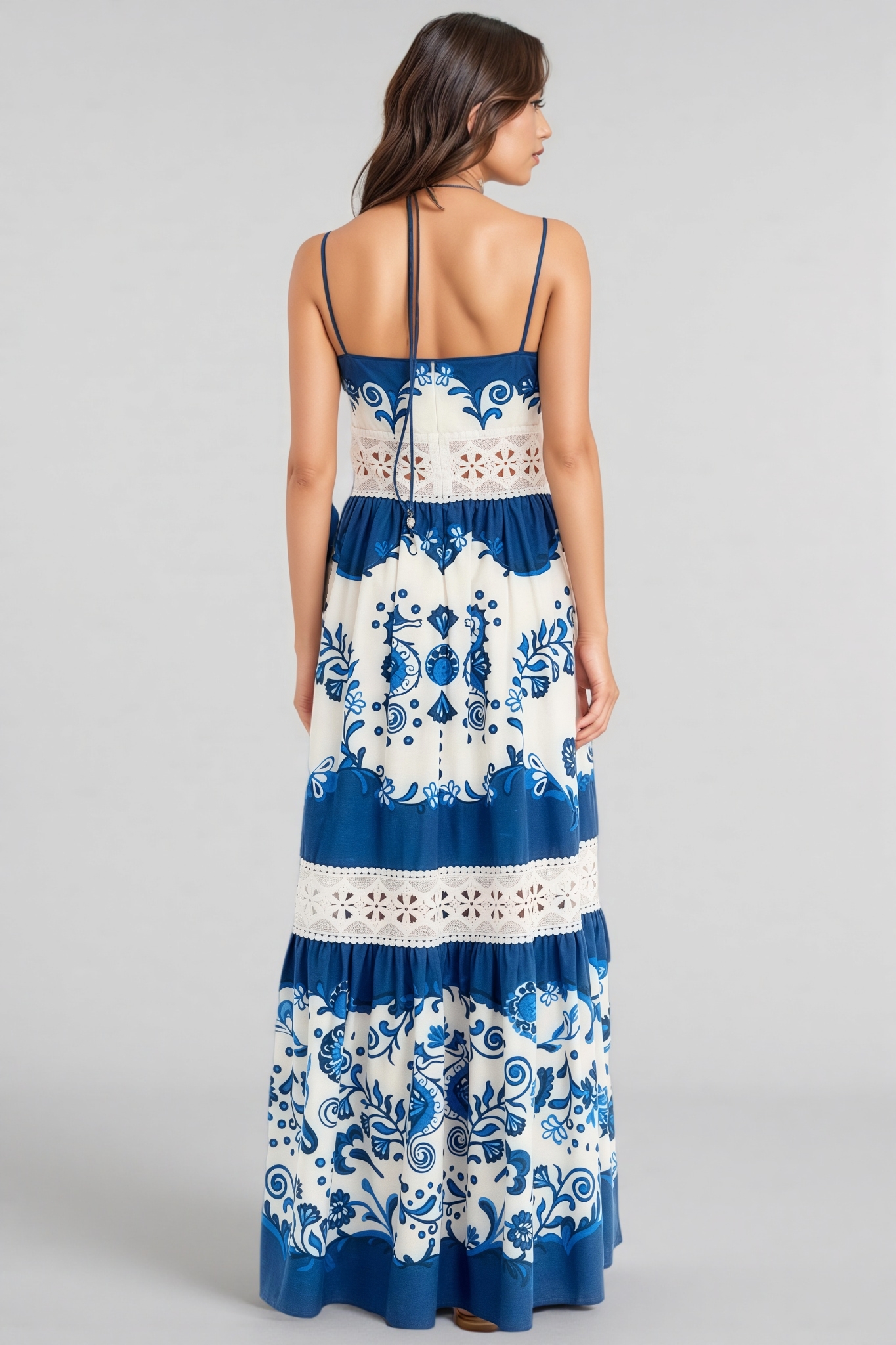 Urwed Blue Strapless Lace Maxi Dress