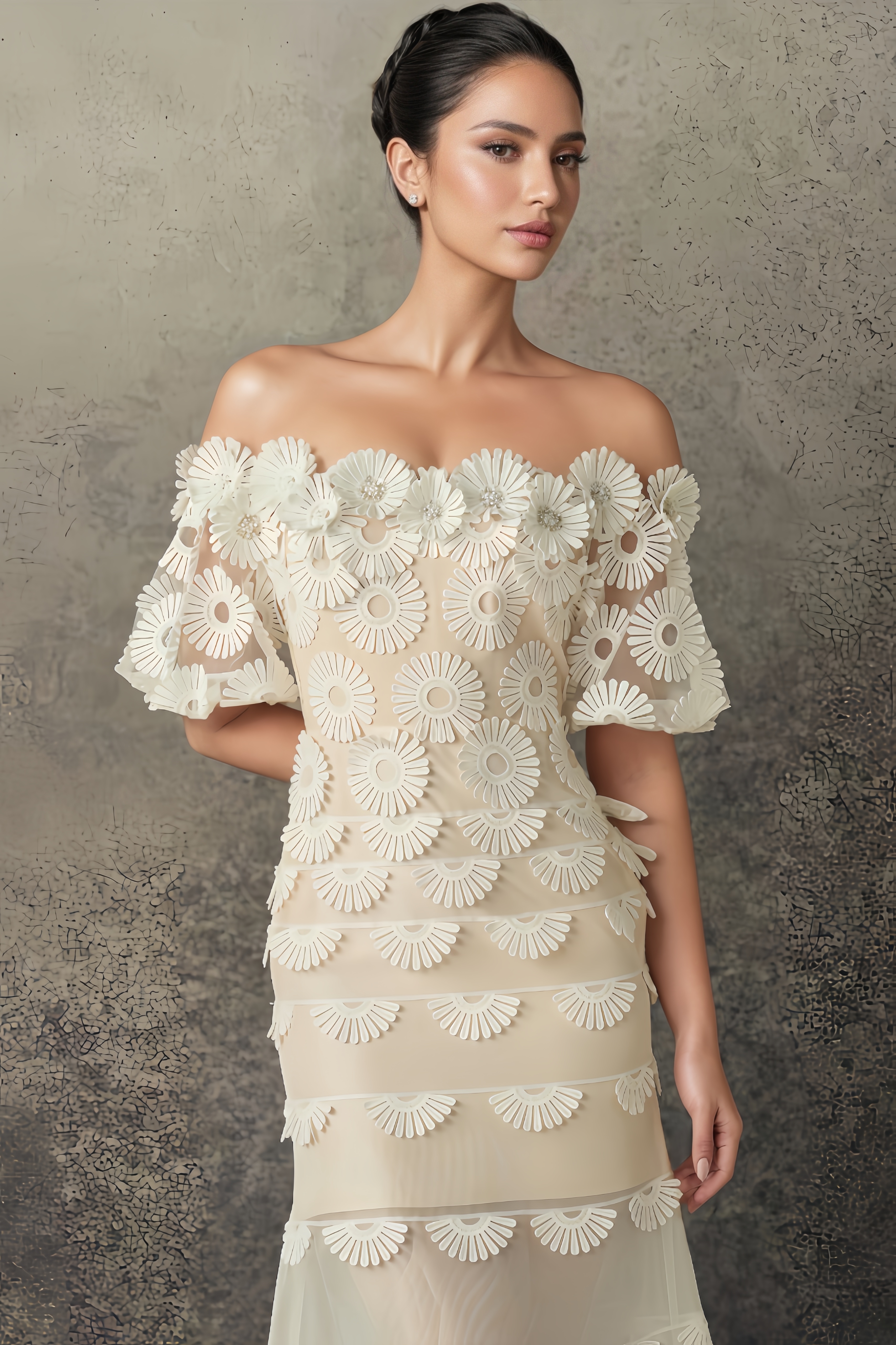 Yara 3D Floral Lace Midi Dress