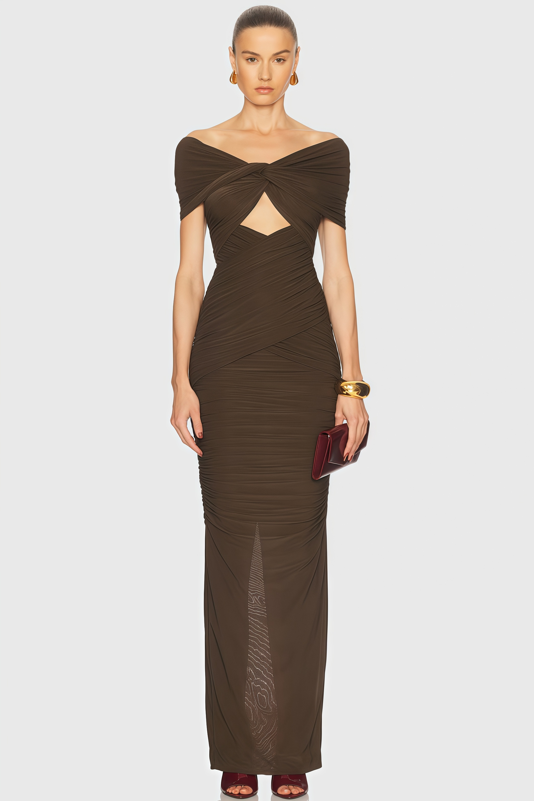 Leyla Backless Openwork Pleated Maxi Dress