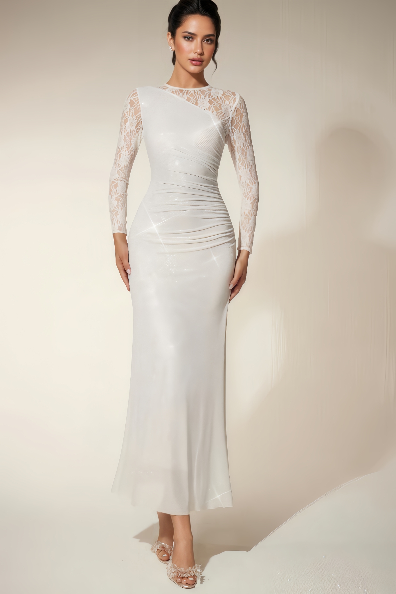 Lolic Rhinestone Lace Split Maxi Dress