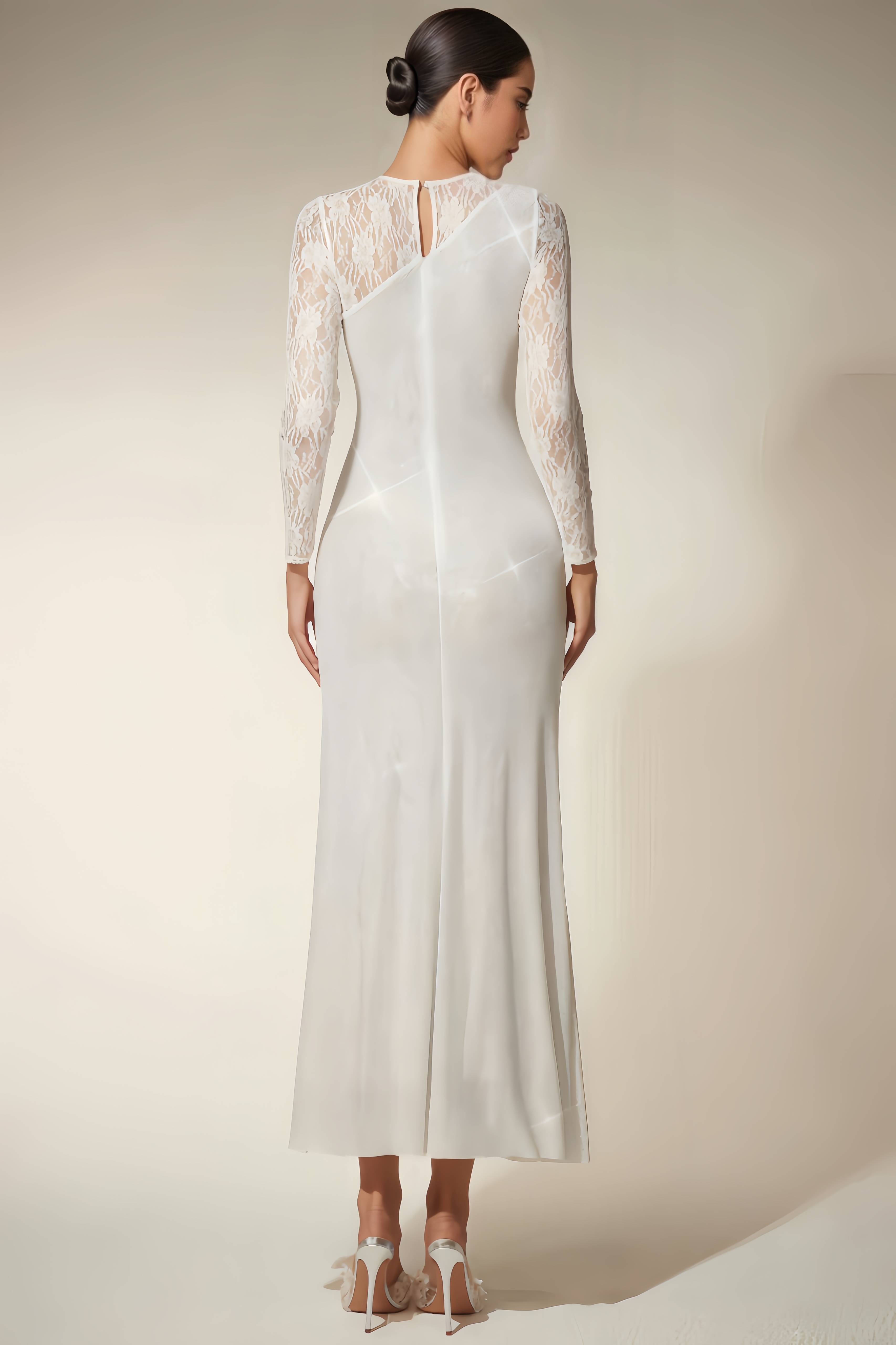 Lolic Rhinestone Lace Split Maxi Dress