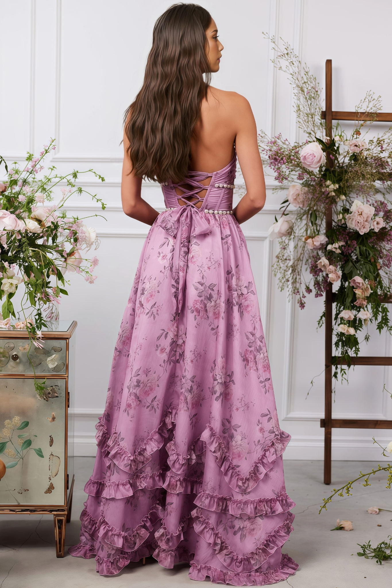 Jodie Printed Hanging Neck Maxi Dress