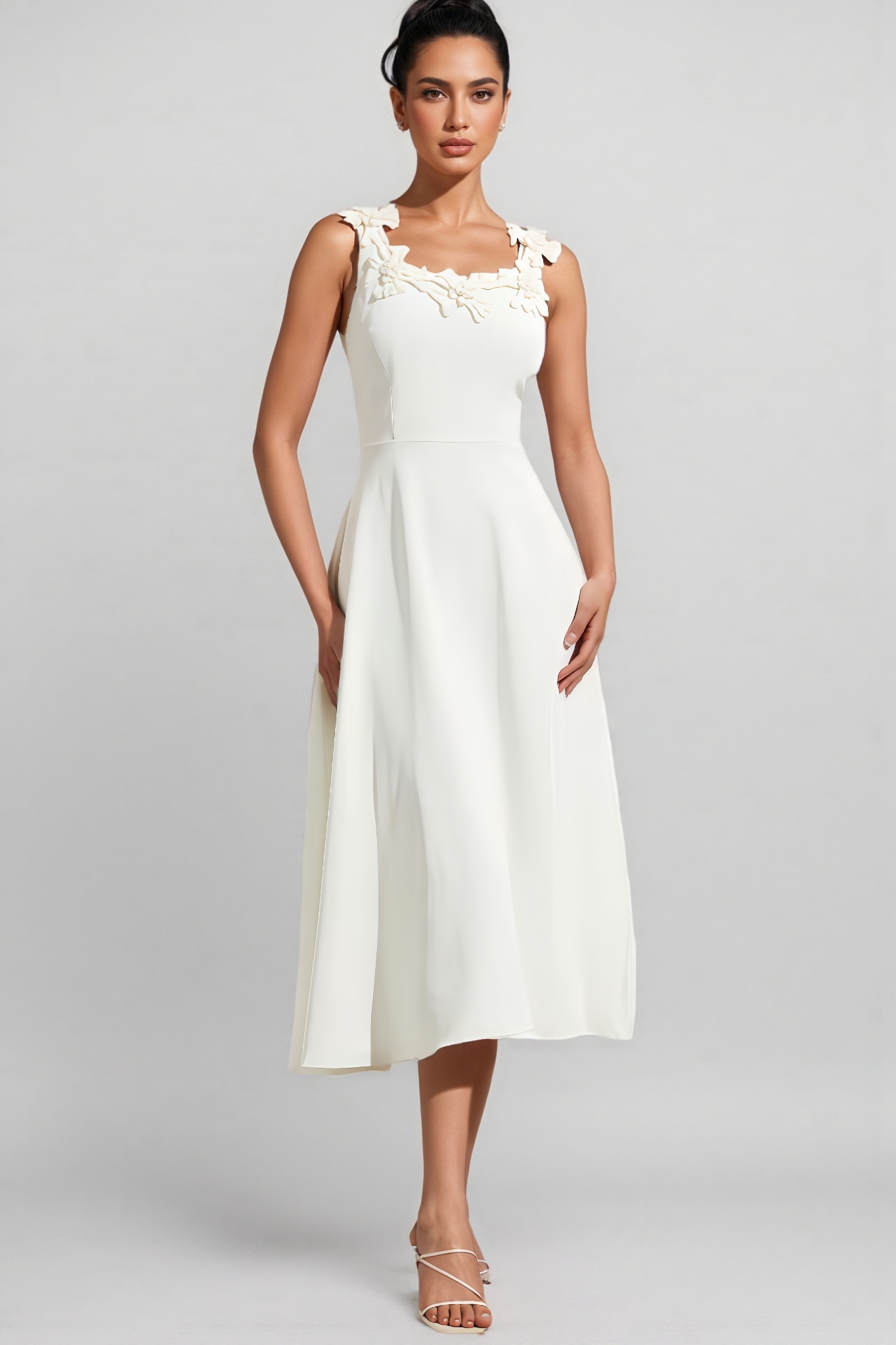 Sileny 3D Floral Sleeveless Midi Dress