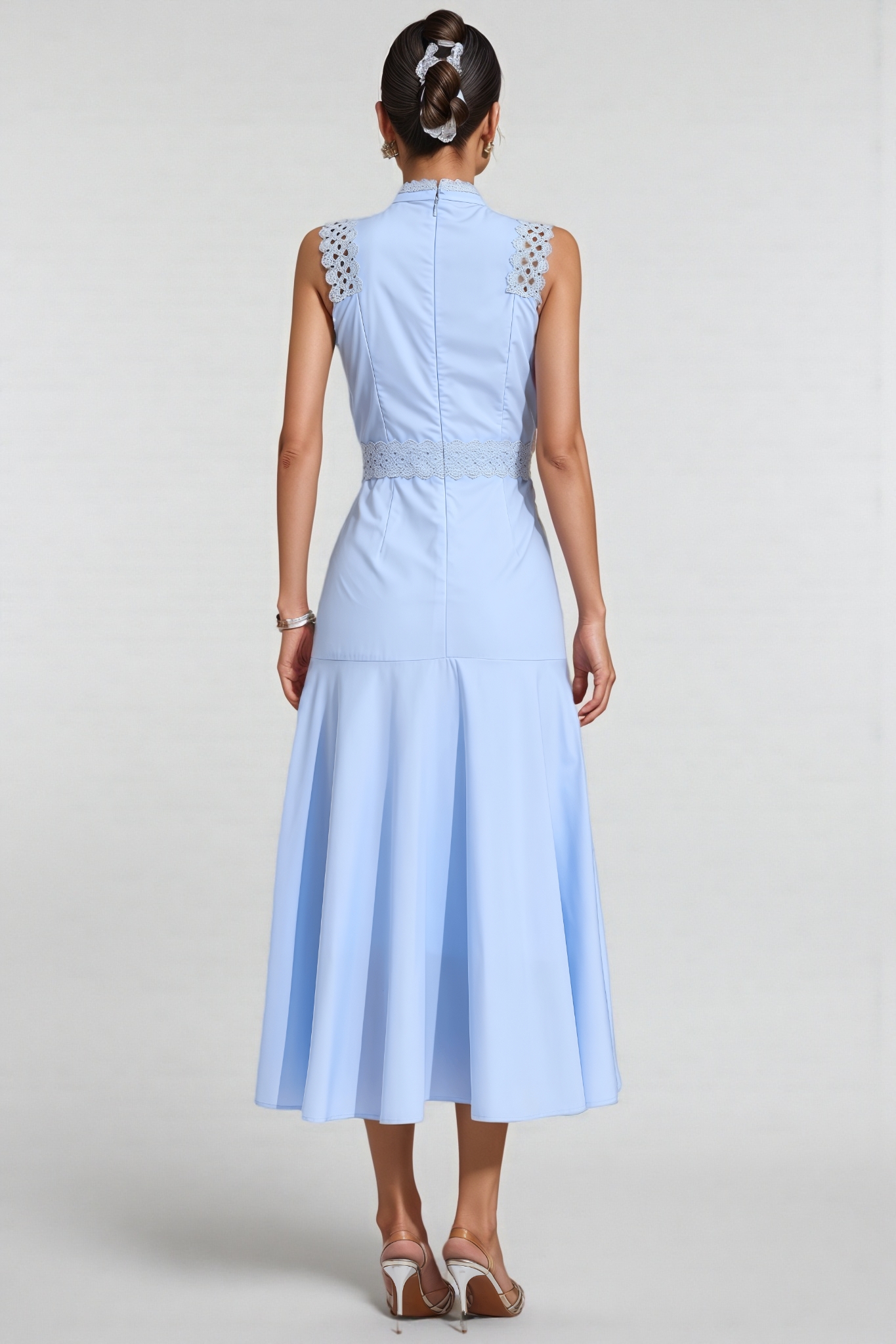 Arwty Blue Sleeveless Lace Midi Dress