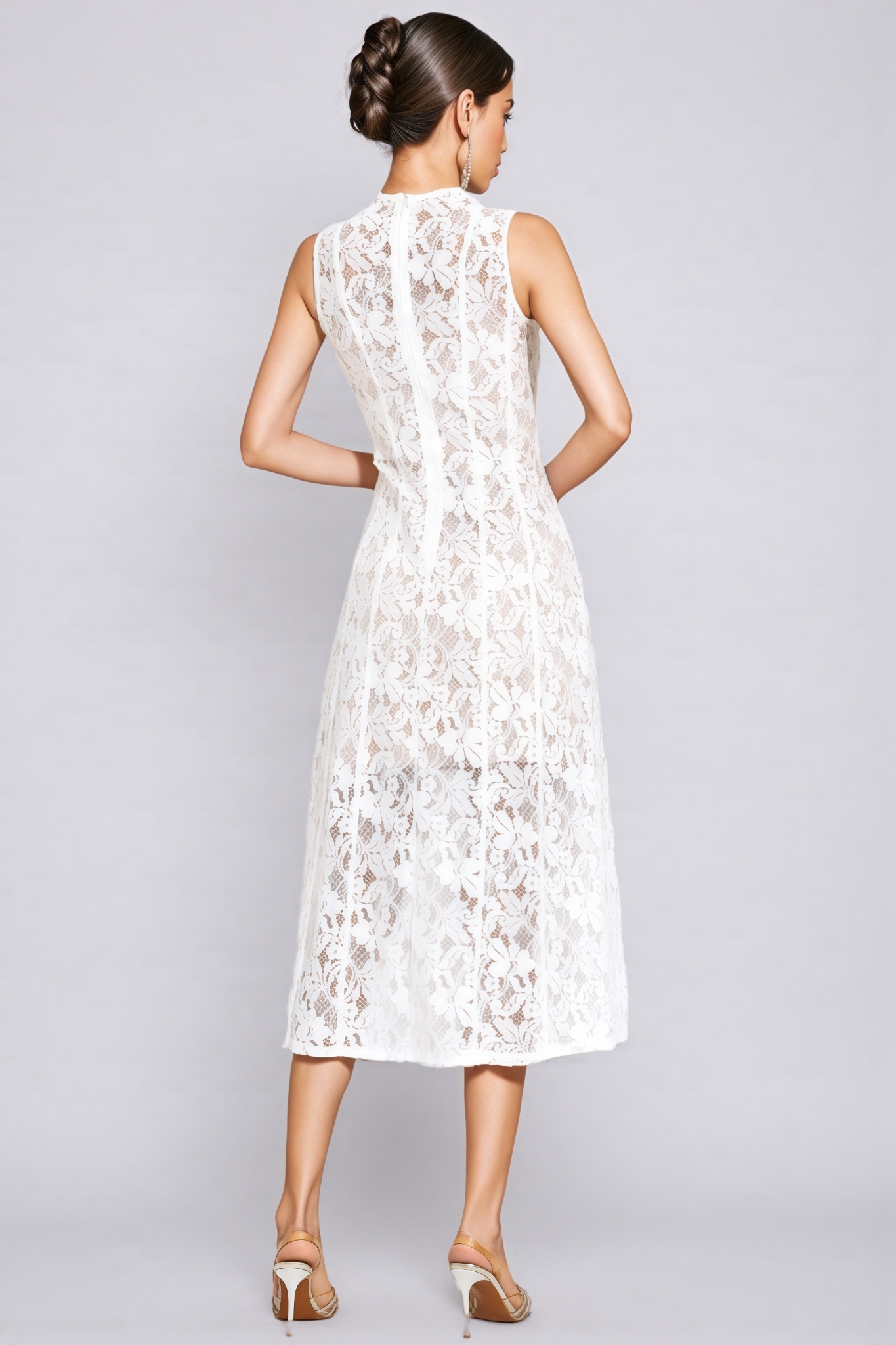 Thoref White Cut Out Sleeveless Midi Dress