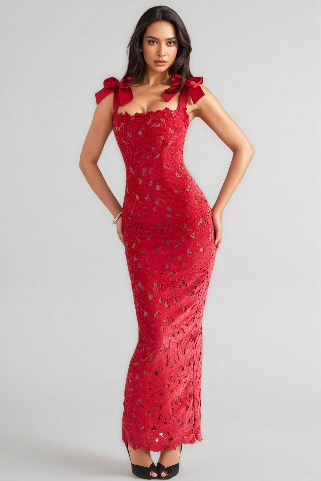 Fiona Red Bow Maxi Dress