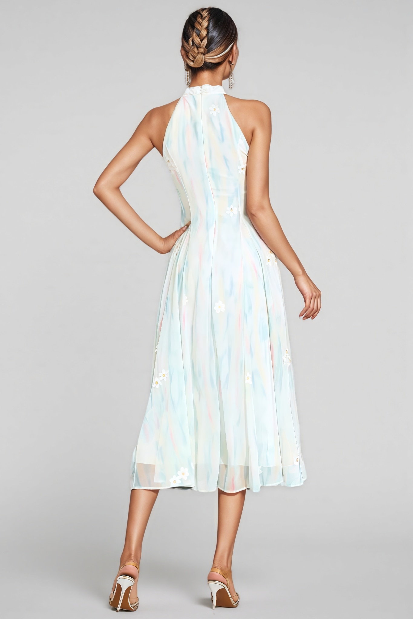 Enorad Green Halter Sleeveless Midi Dress