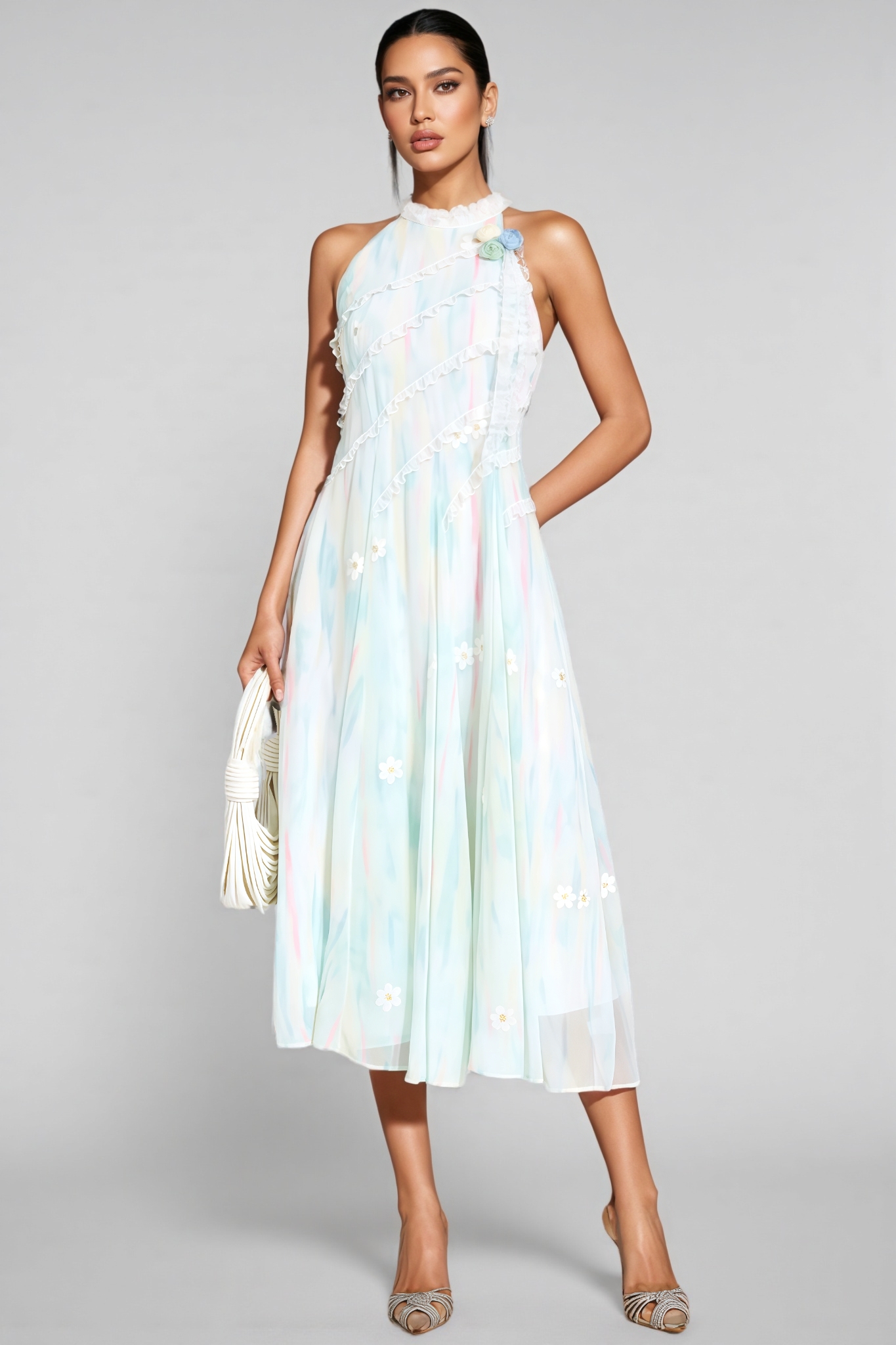 Enorad Green Halter Sleeveless Midi Dress