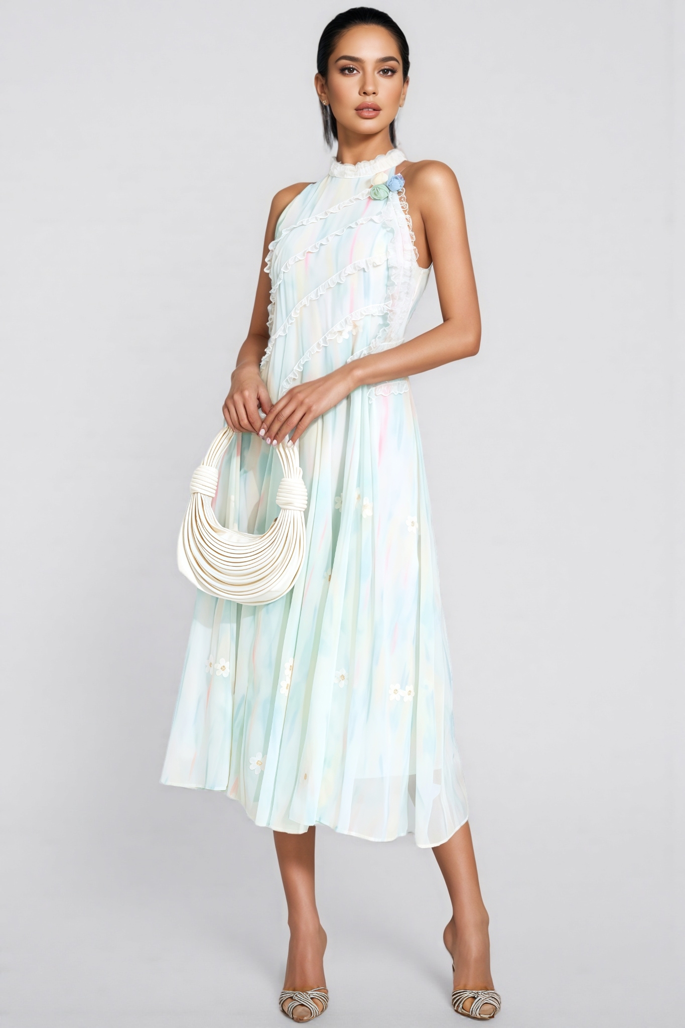 Enorad Green Halter Sleeveless Midi Dress