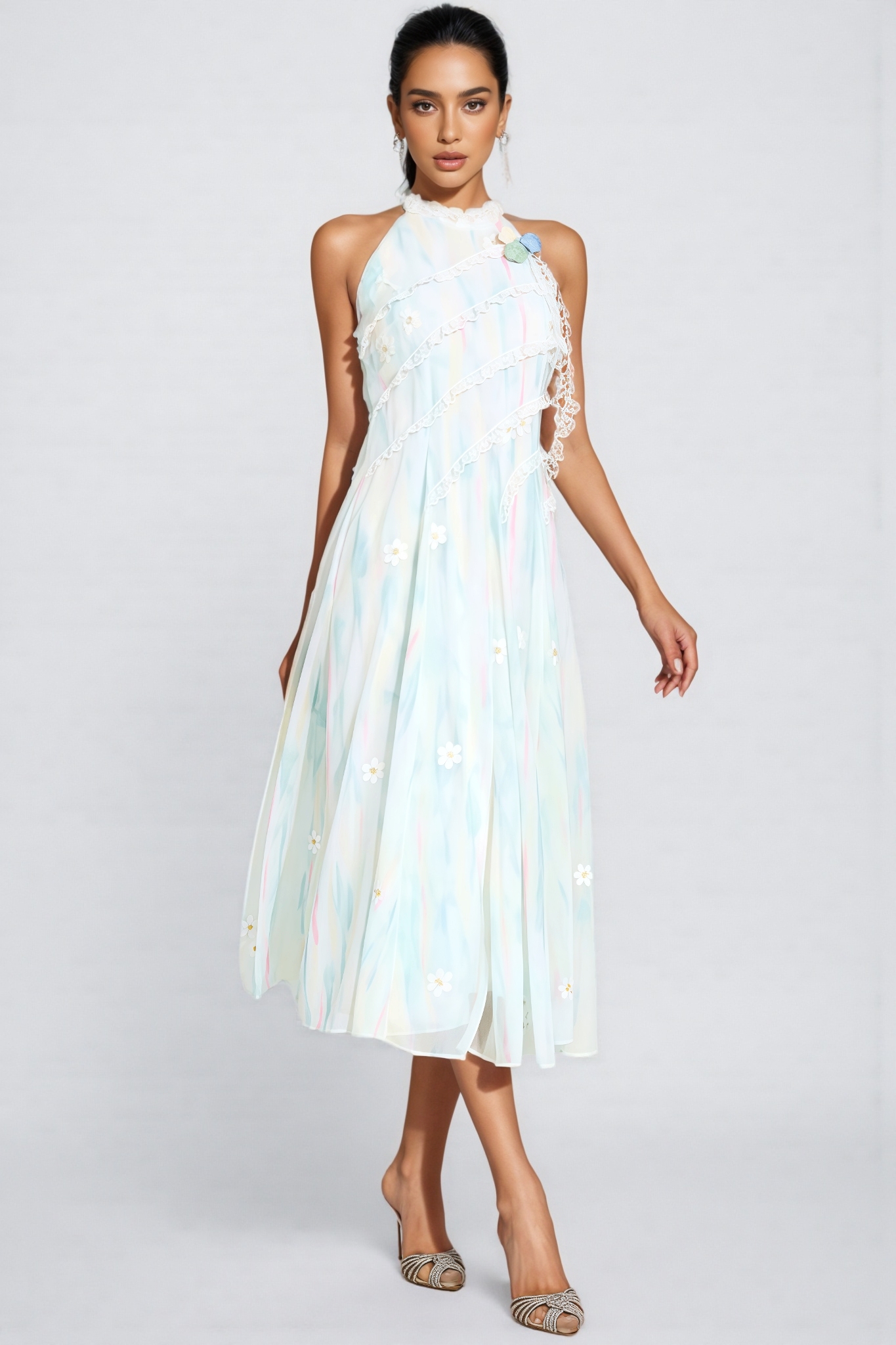 Enorad Green Halter Sleeveless Midi Dress