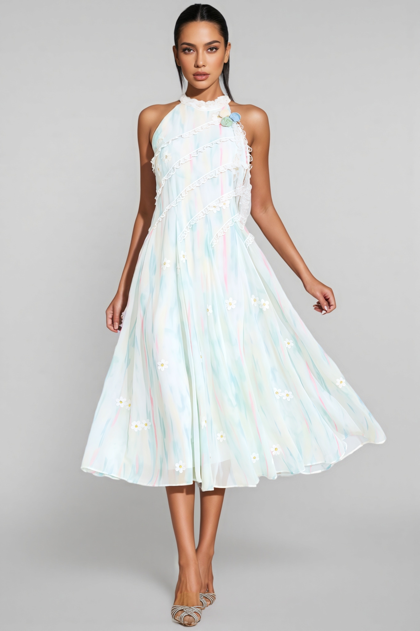 Enorad Green Halter Sleeveless Midi Dress