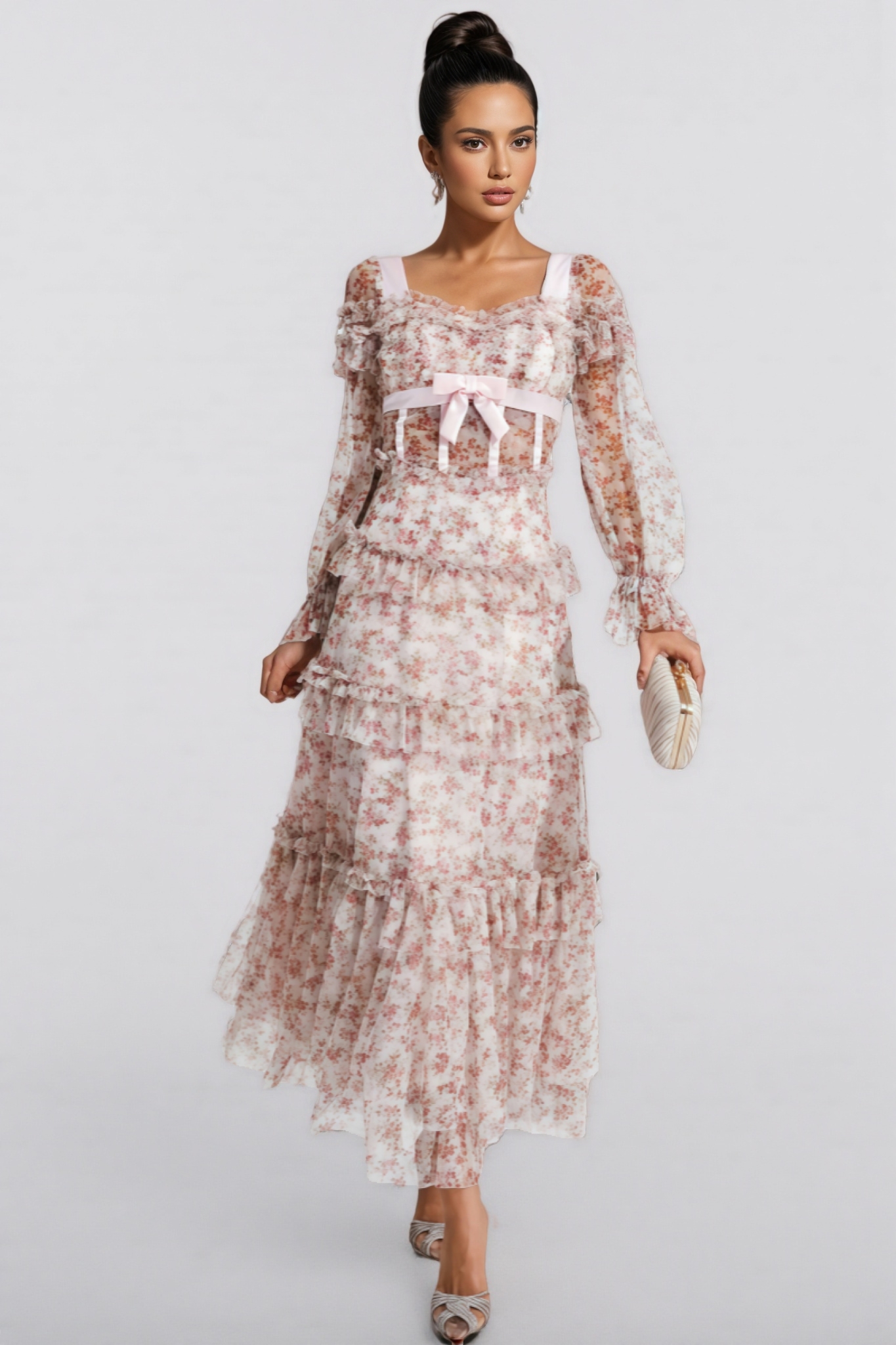 Zafirk Wilde Pink Floral Long Sleeve Midi Dress