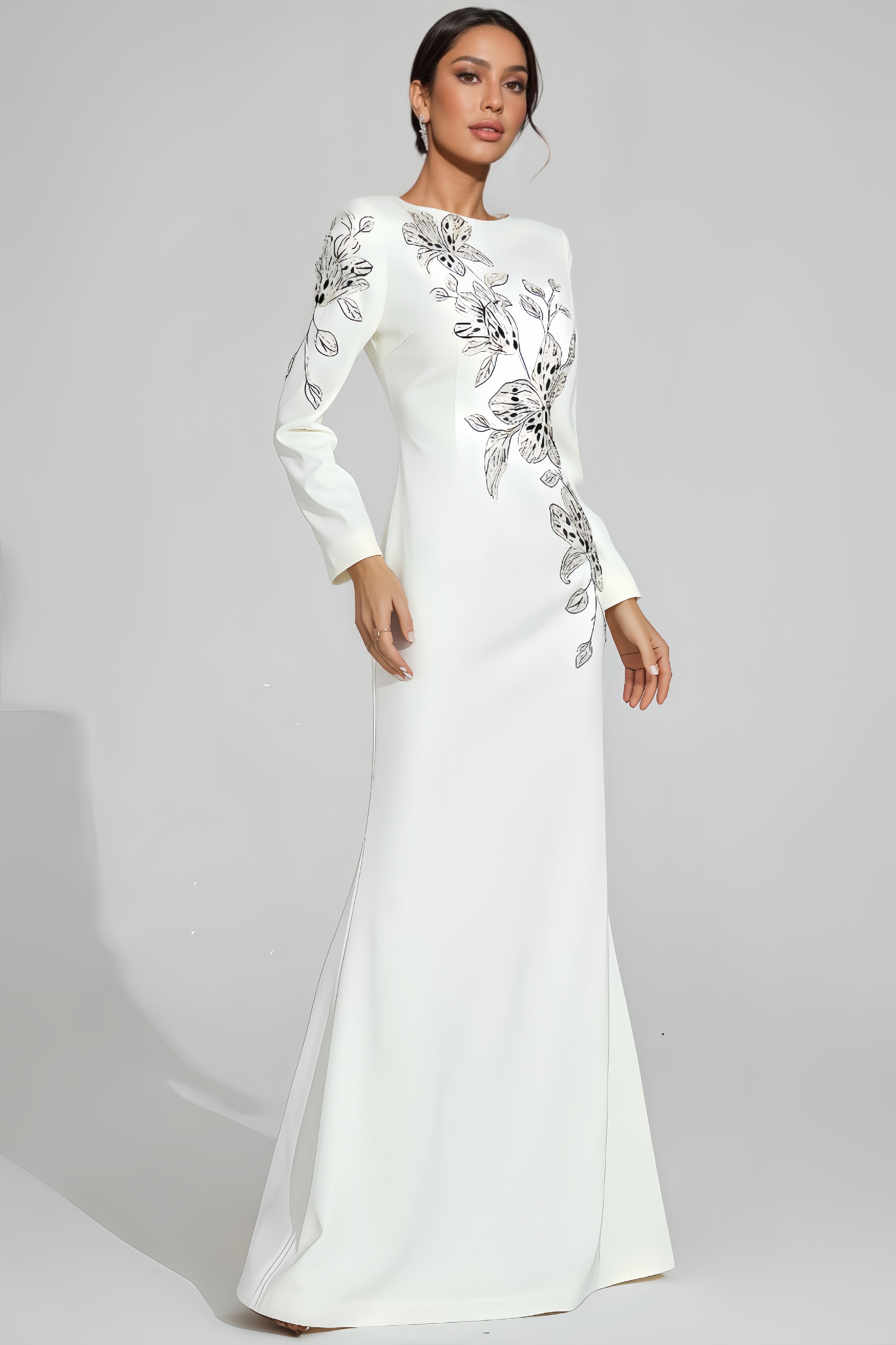 Trevk Floral Embroidered Long Sleeve Maxi Dress