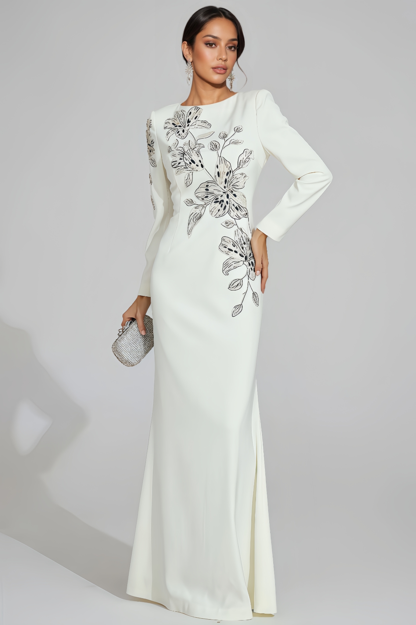 Trevk Floral Embroidered Long Sleeve Maxi Dress