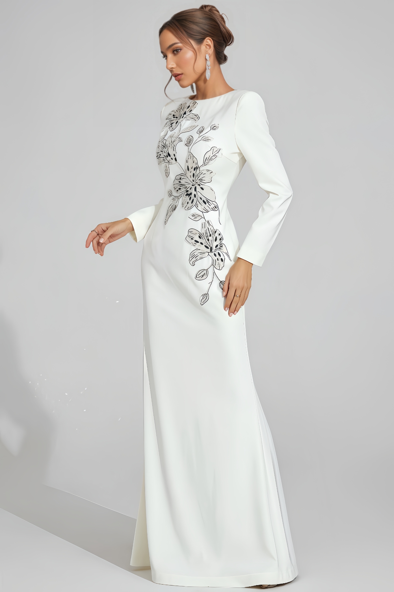 Trevk Floral Embroidered Long Sleeve Maxi Dress