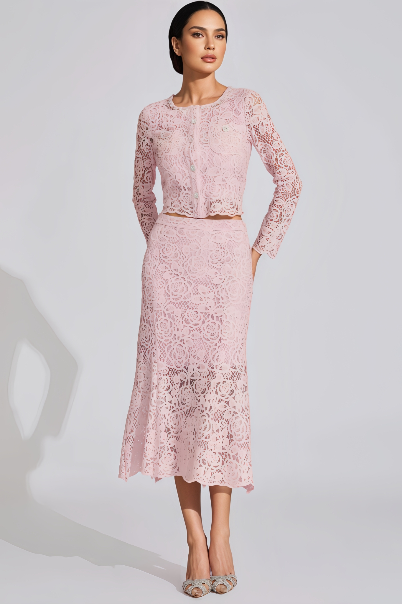 Vanessa Pink Diamond Embroidered Two-Piece Set