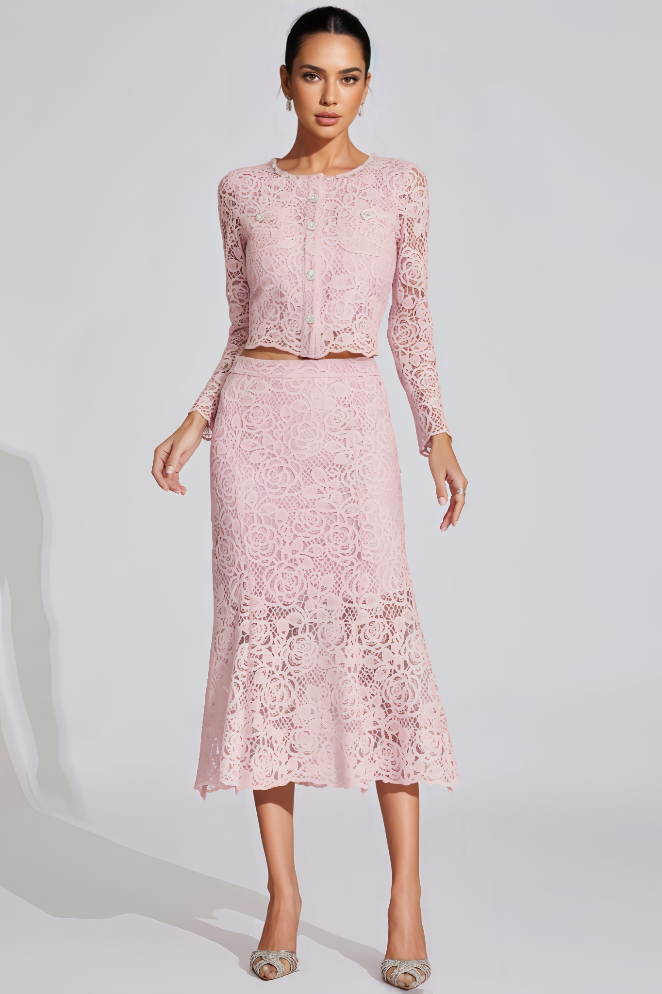 Vanessa Pink Diamond Embroidered Two-Piece Set