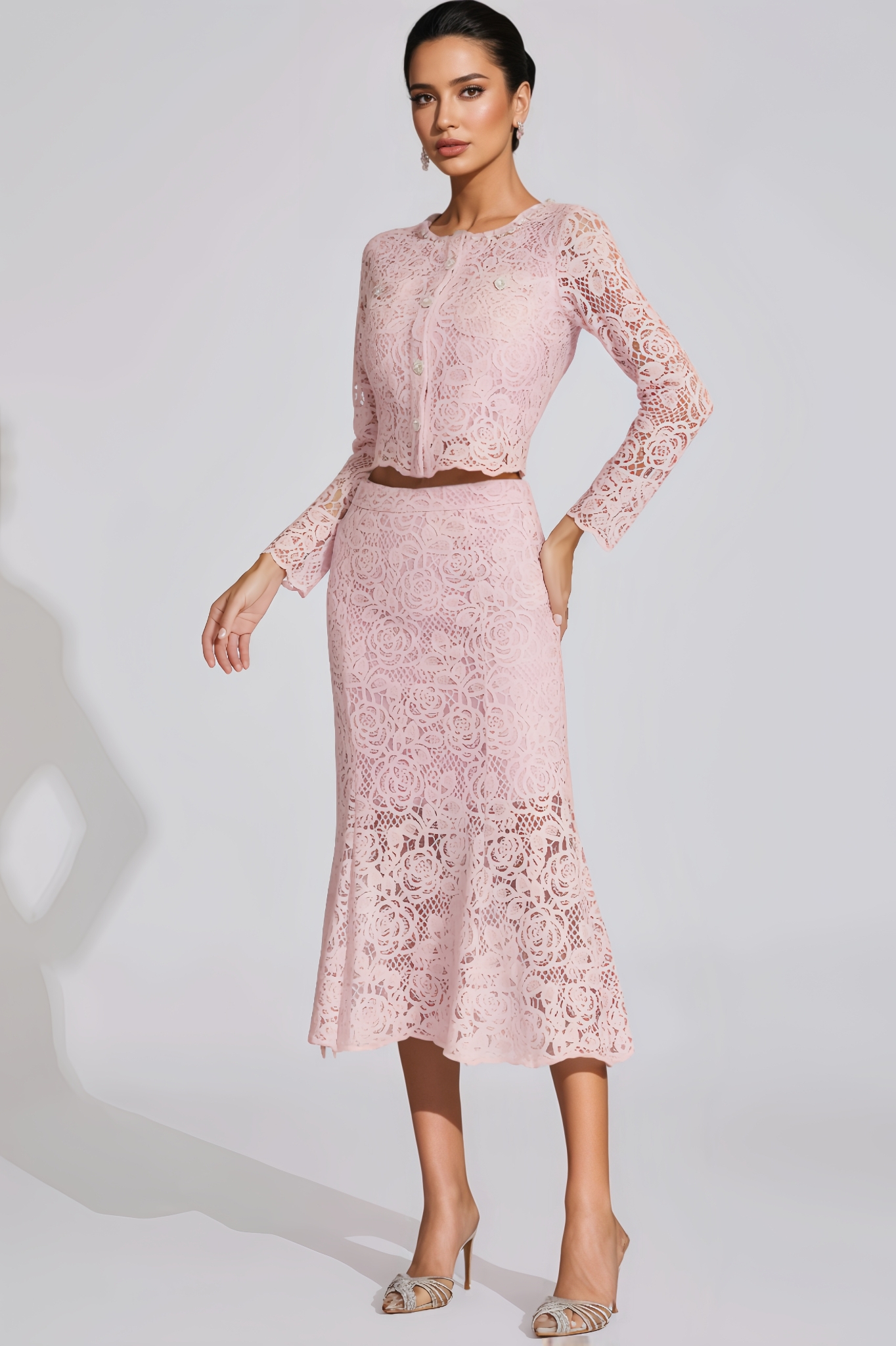 Vanessa Pink Diamond Embroidered Two-Piece Set