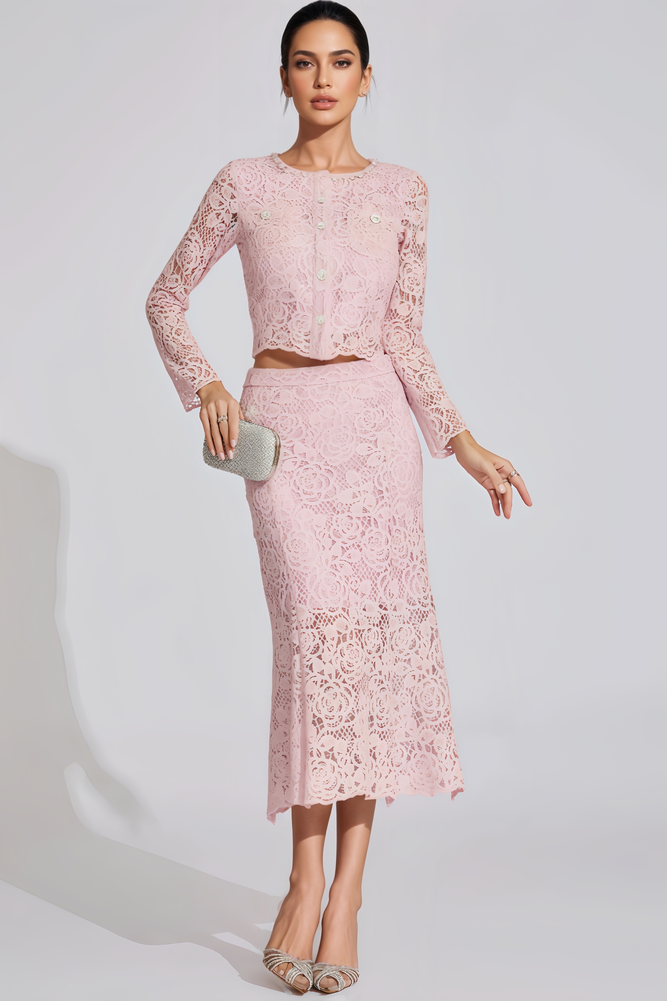 Vanessa Pink Diamond Embroidered Two-Piece Set